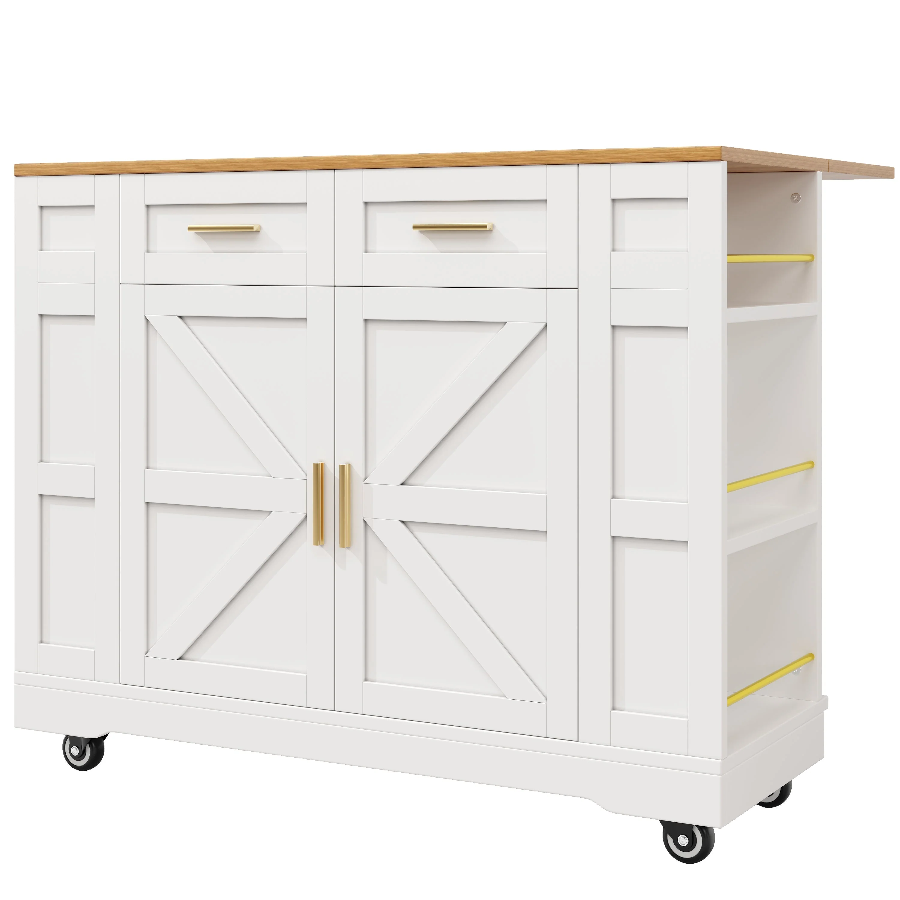 Kitchen Island Extendable Dining Table Storage Wood Grain - White - Image 9