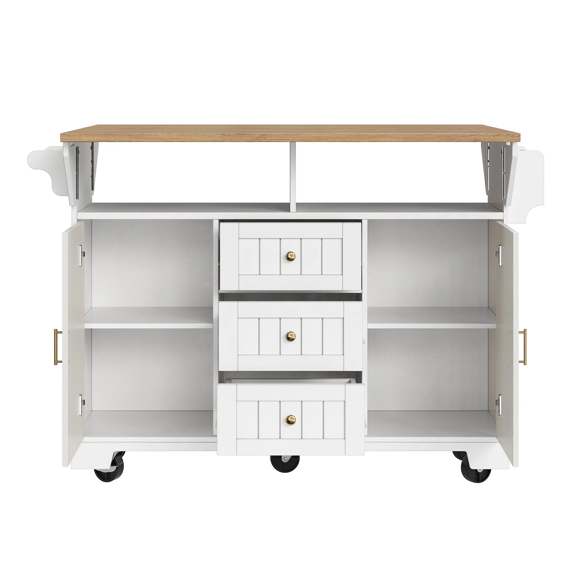 Kitchen Island Extendable Mobile 2 Doors 3 Drawers Spice Rack - Black/White - Image 10