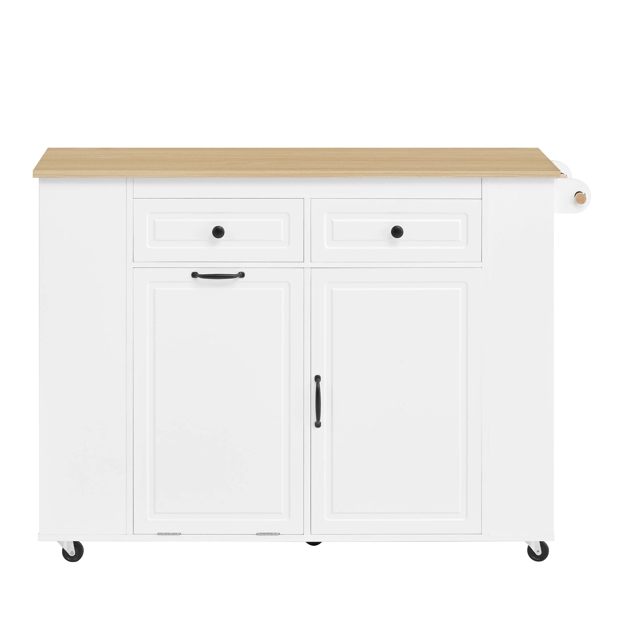 Kitchen Island Mobile Extendable Dining Table Waste Bin Towel Rack Power Strips - White - Image 10