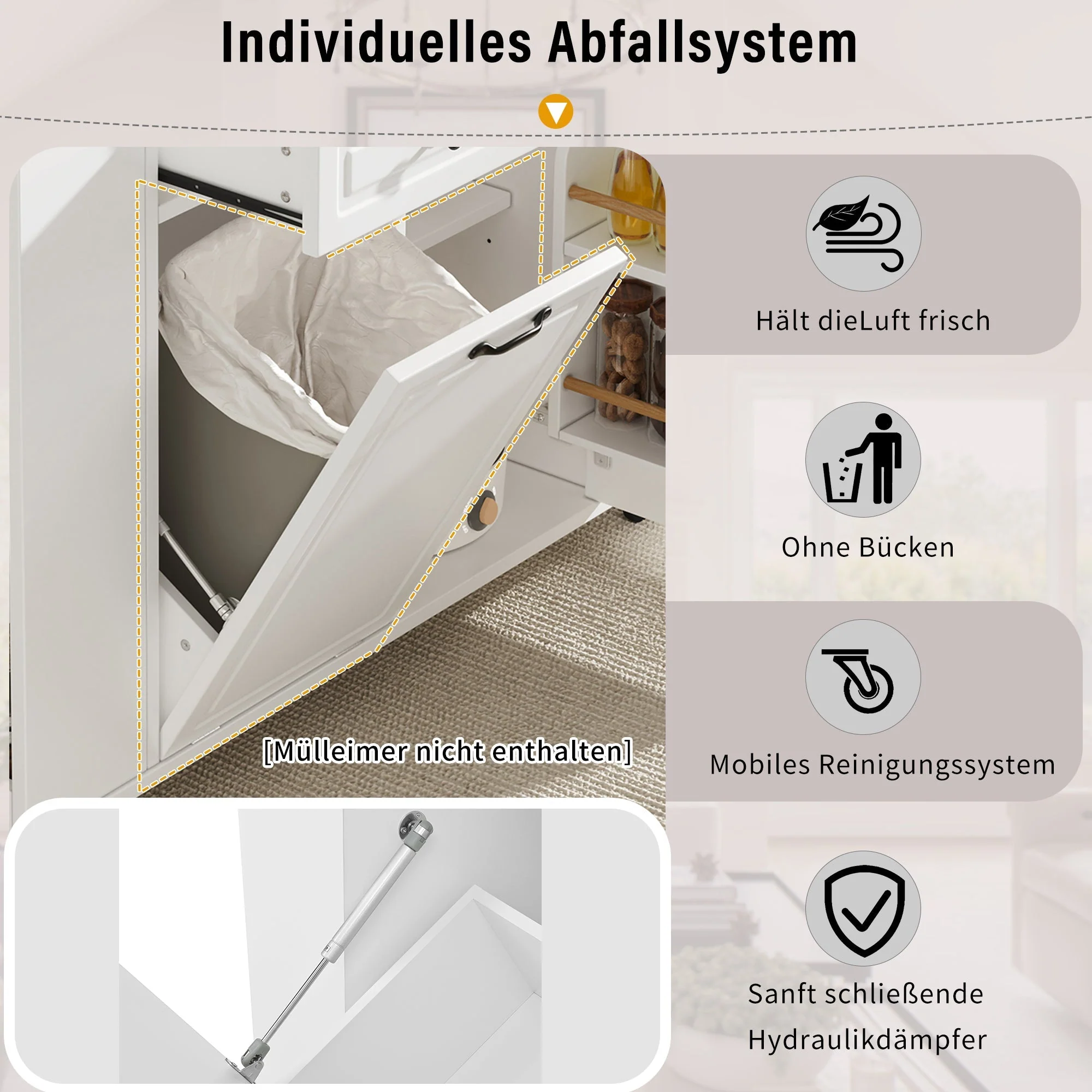 Kitchen Island Mobile Extendable Dining Table Waste Bin Towel Rack Power Strips - White - Image 8