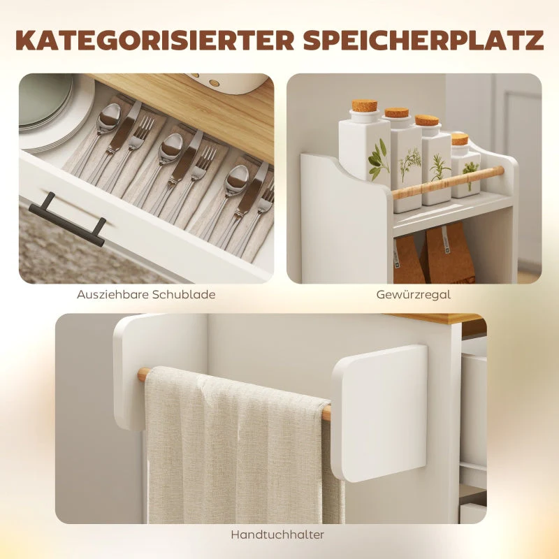 Kitchen Island Mobile Folding Worktop Drawer Shelf - White - Image 5