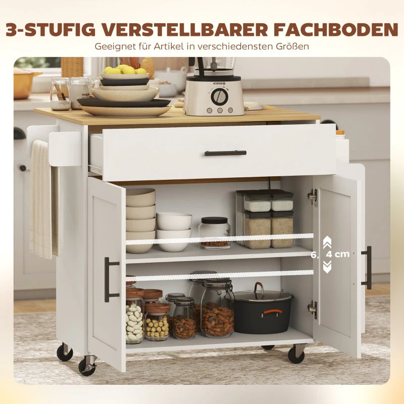 Kitchen Island Mobile Folding Worktop Drawer Shelf - White - Image 7