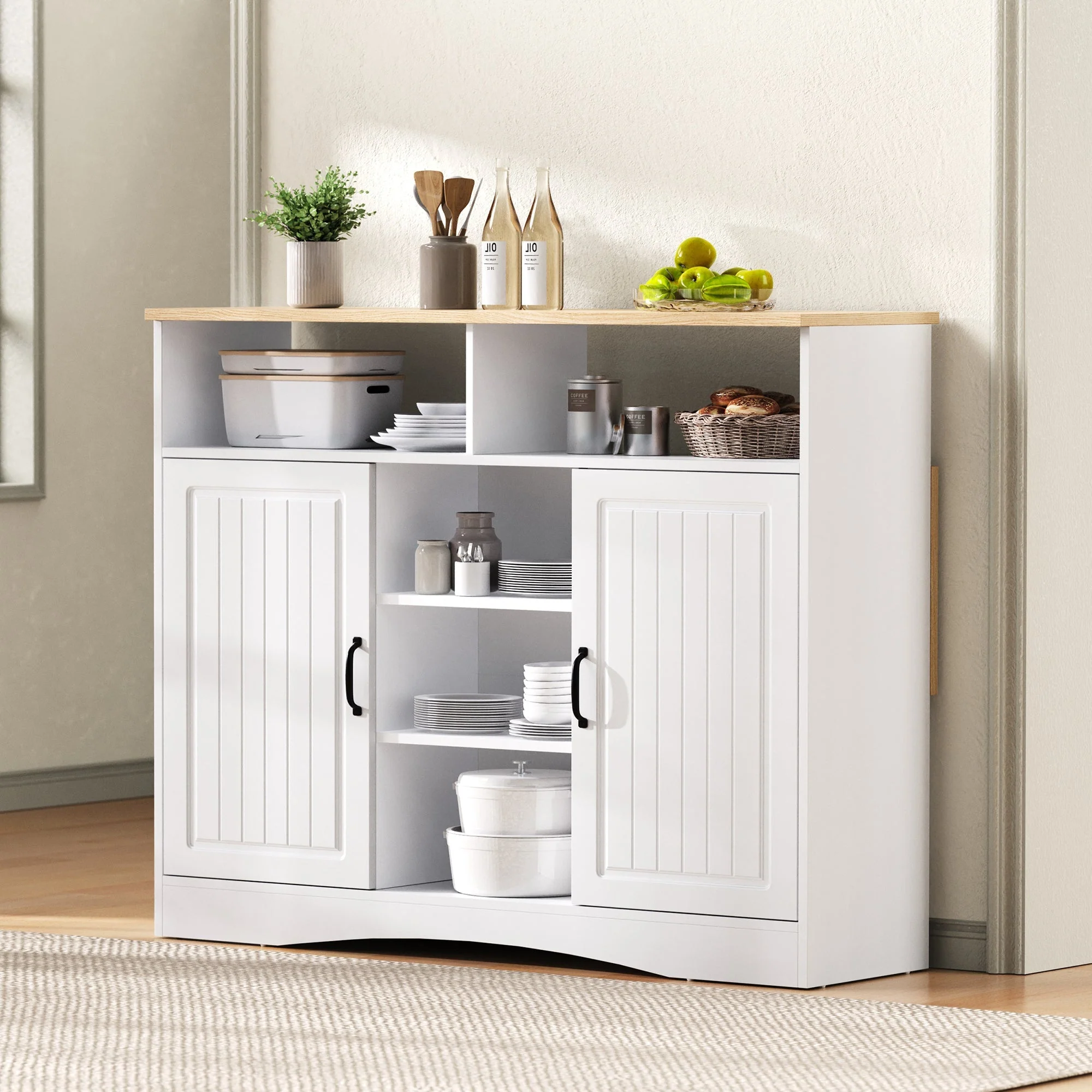Kitchen Island on Wheels Extendable Dining Area Storage with Chairs - White