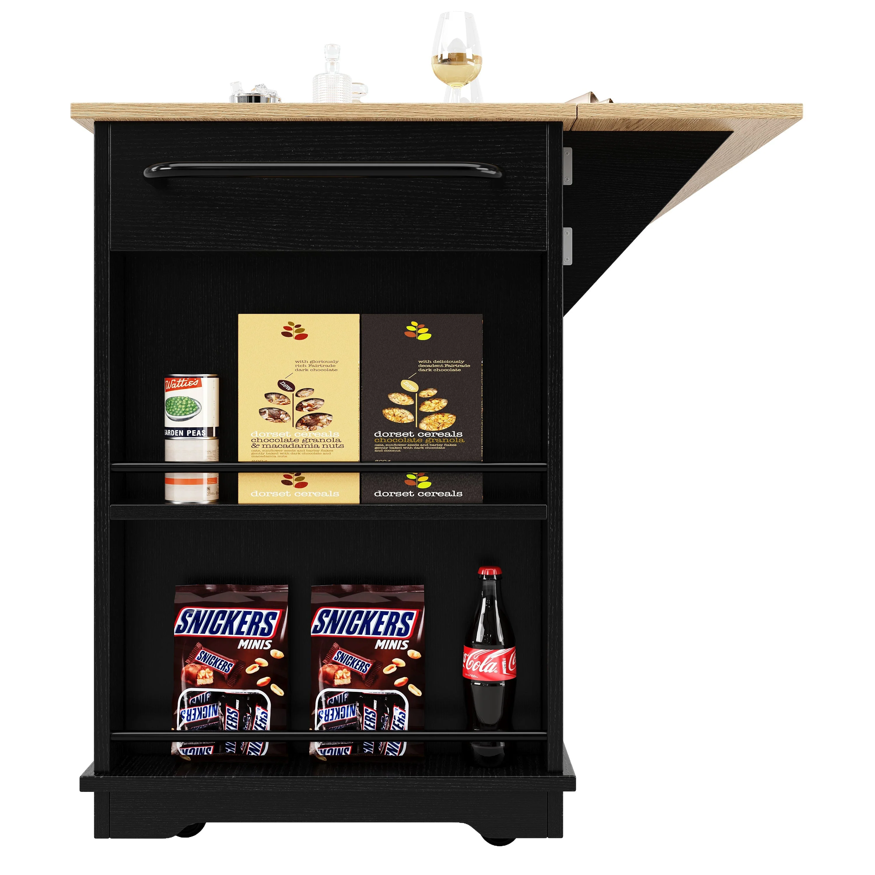 Kitchen Island, Removable Dividers, Dining Cart with Tempered Glass, Black - Image 9