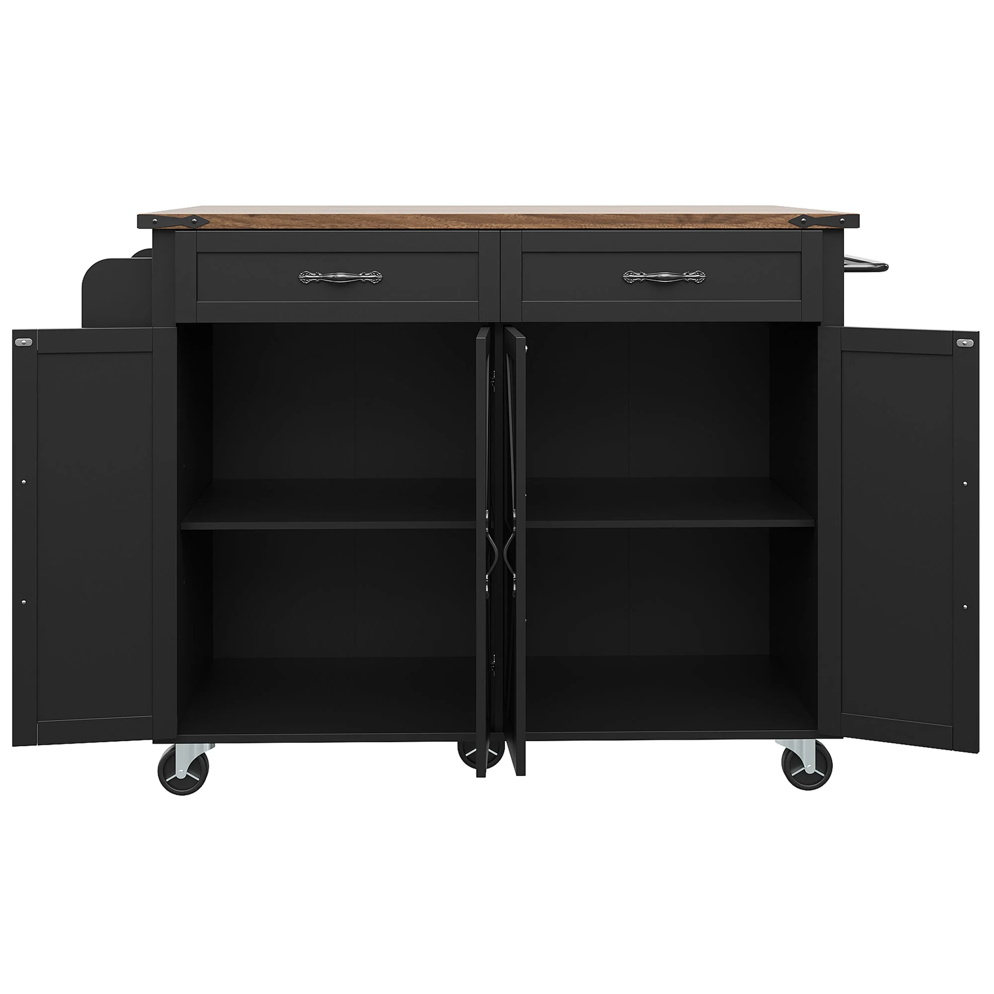 Kitchen Island Serving Trolley with Pull-out Worktop 4 Doors 2 Drawers Wood Grain Finish Black - Image 10