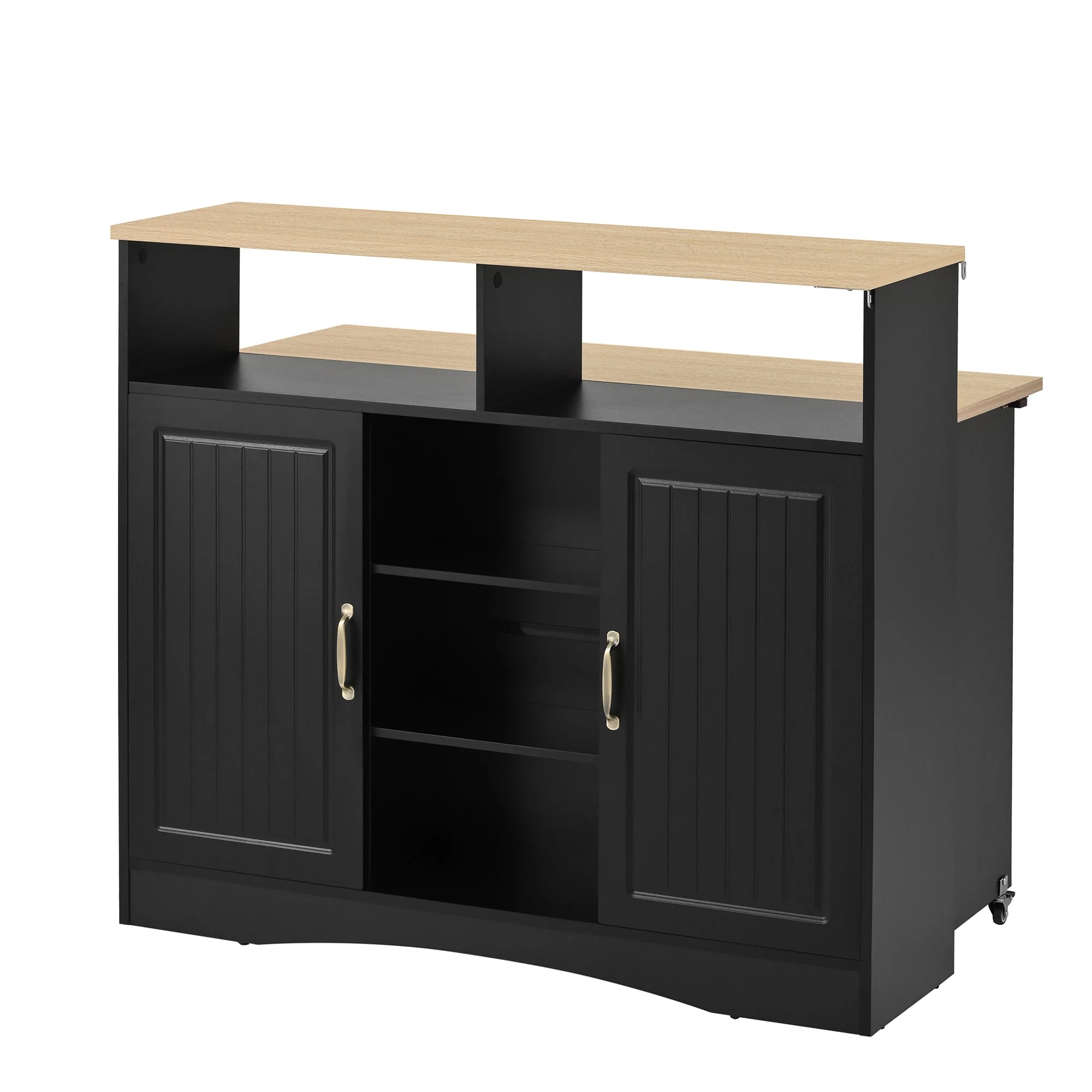 Kitchen Island Sideboard Extendable Dining Area Ample Storage Black - Image 10