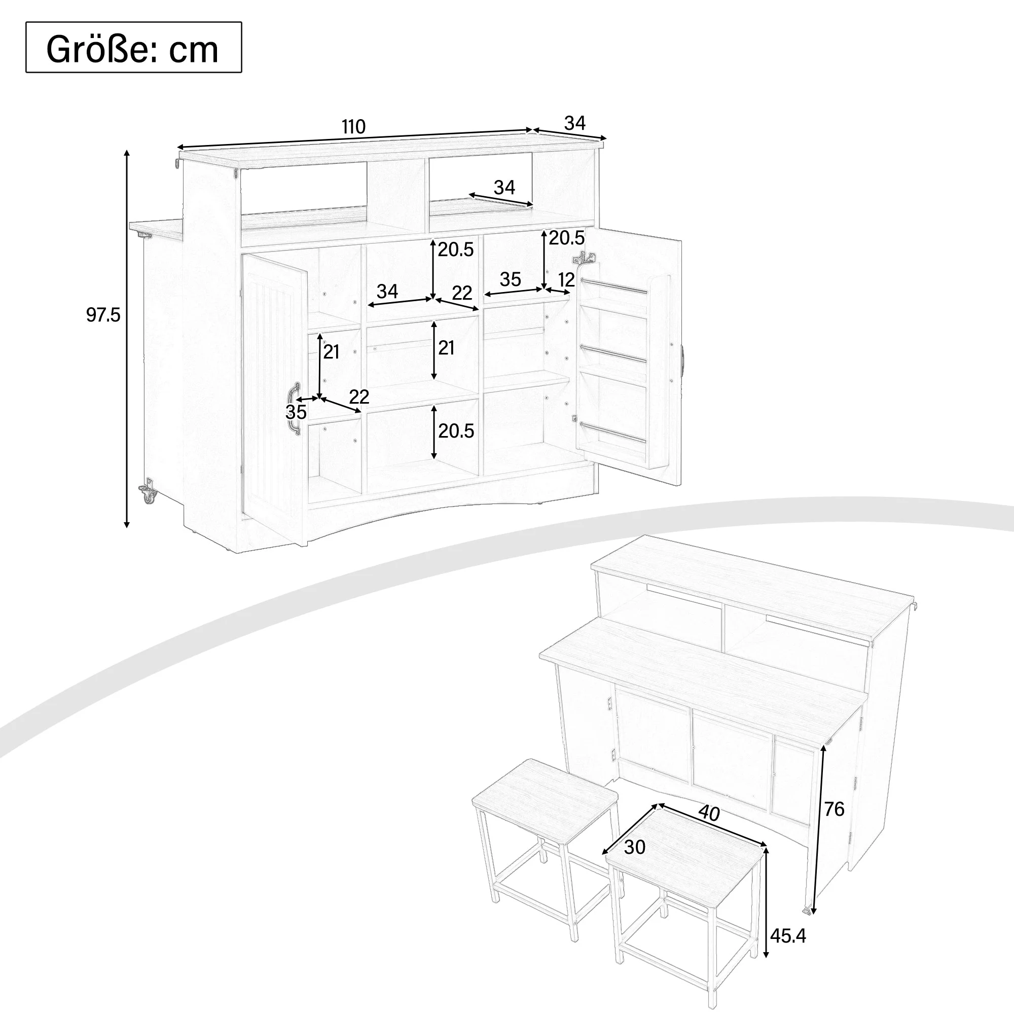 Kitchen Island Sideboard Extendable Dining Area Ample Storage Black - Image 4