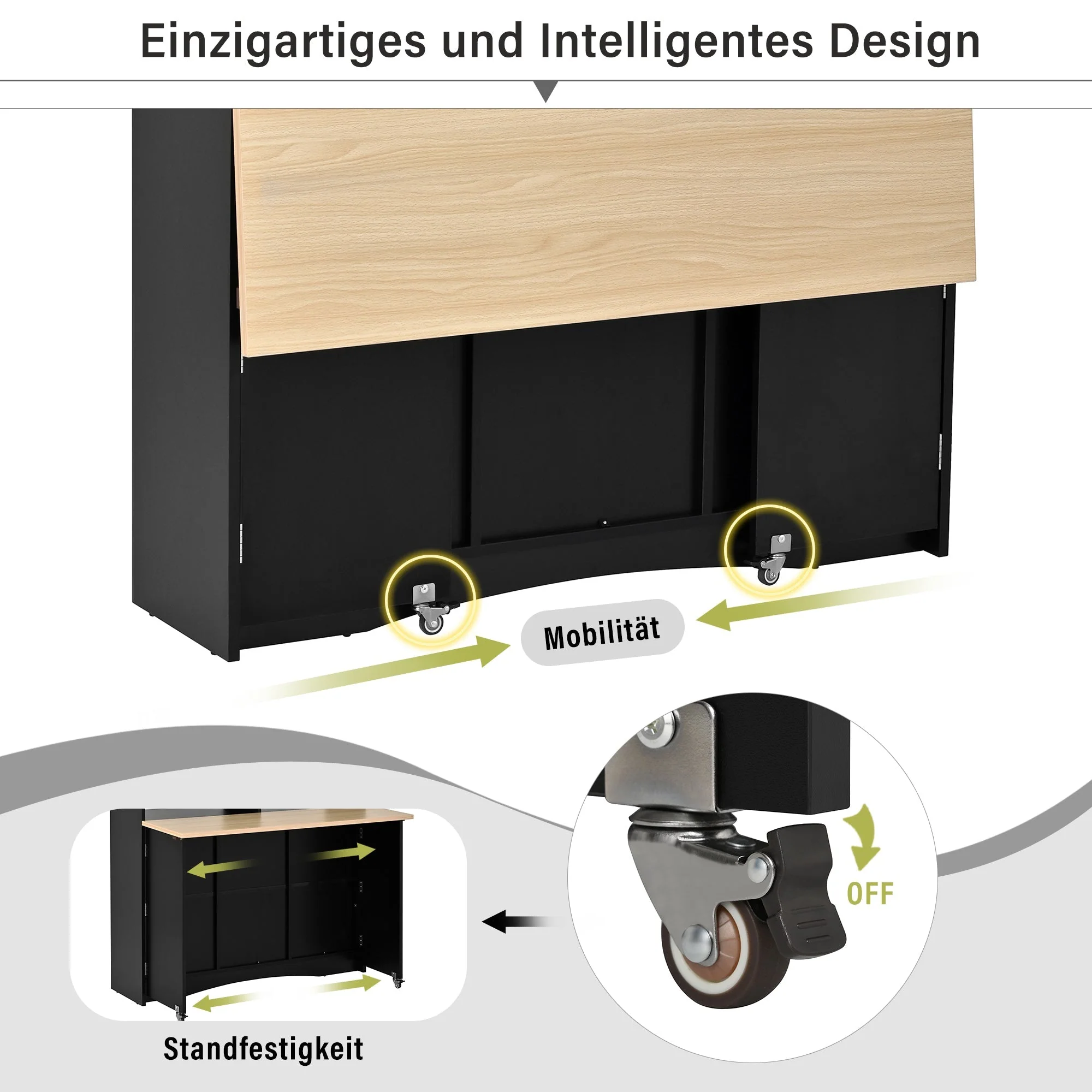 Kitchen Island Sideboard Extendable Dining Area Ample Storage Black - Image 7