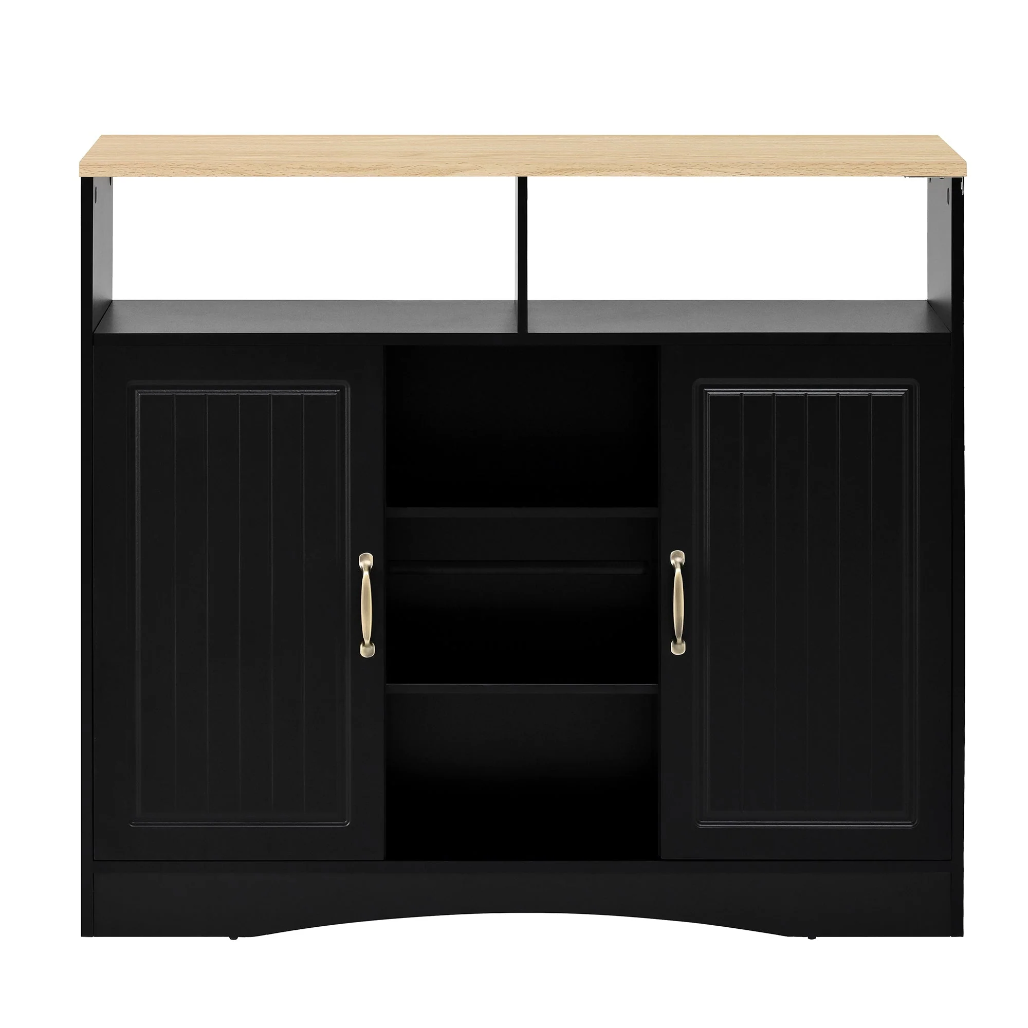 Kitchen Island Sideboard Extendable Dining Area Ample Storage Black - Image 9