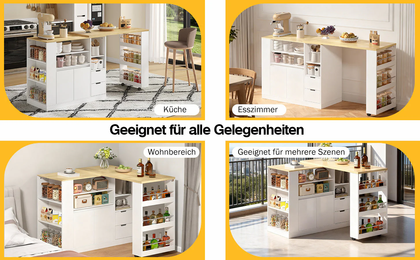 Kitchen Island with Extendable Worktop and Storage Shelves, Wood Look - Image 5