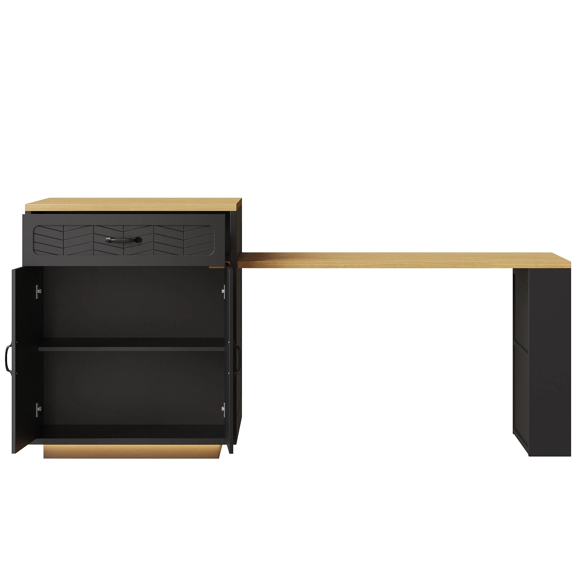 Kitchen Island with Pull-out Table and Storage Drawers, Black and White - Image 10