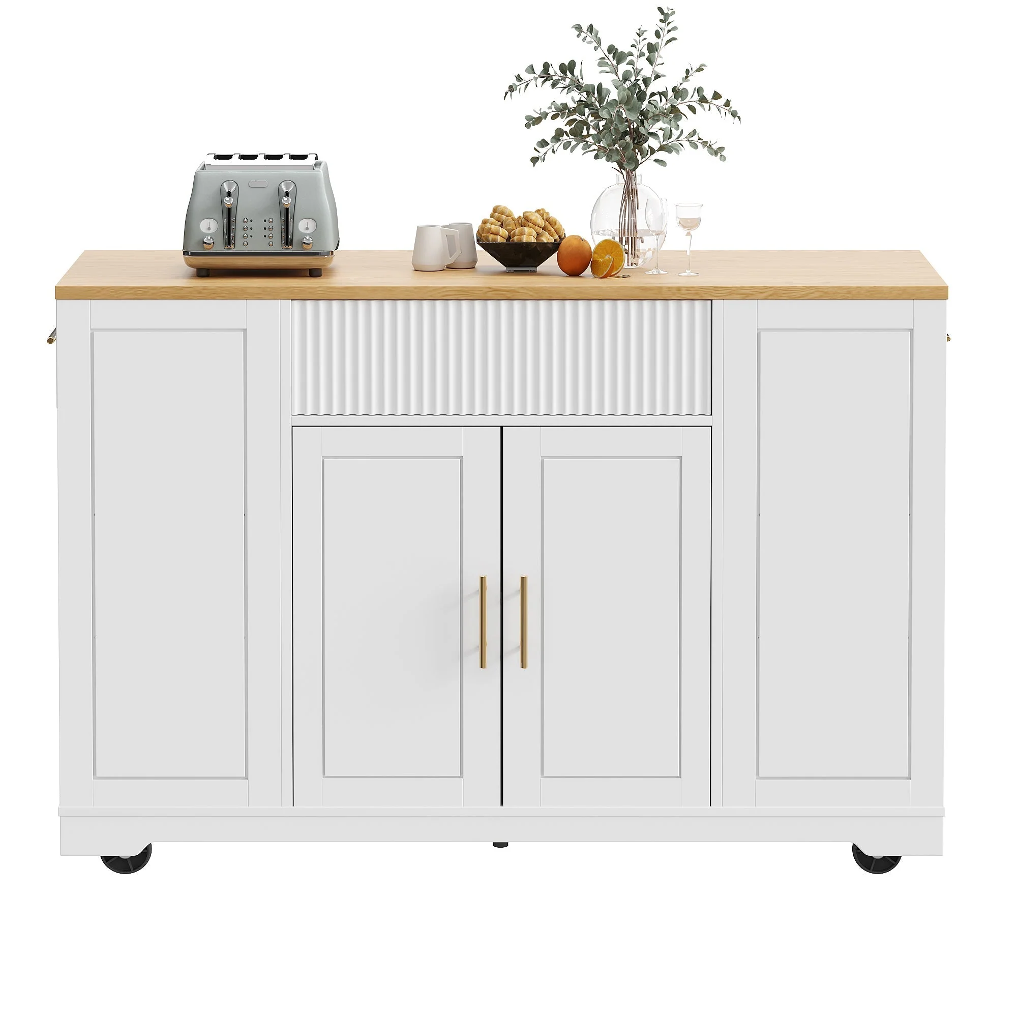 Kitchen Island with Wheels Waste Bin Storage 2 Doors 3 Drawers - Image 8