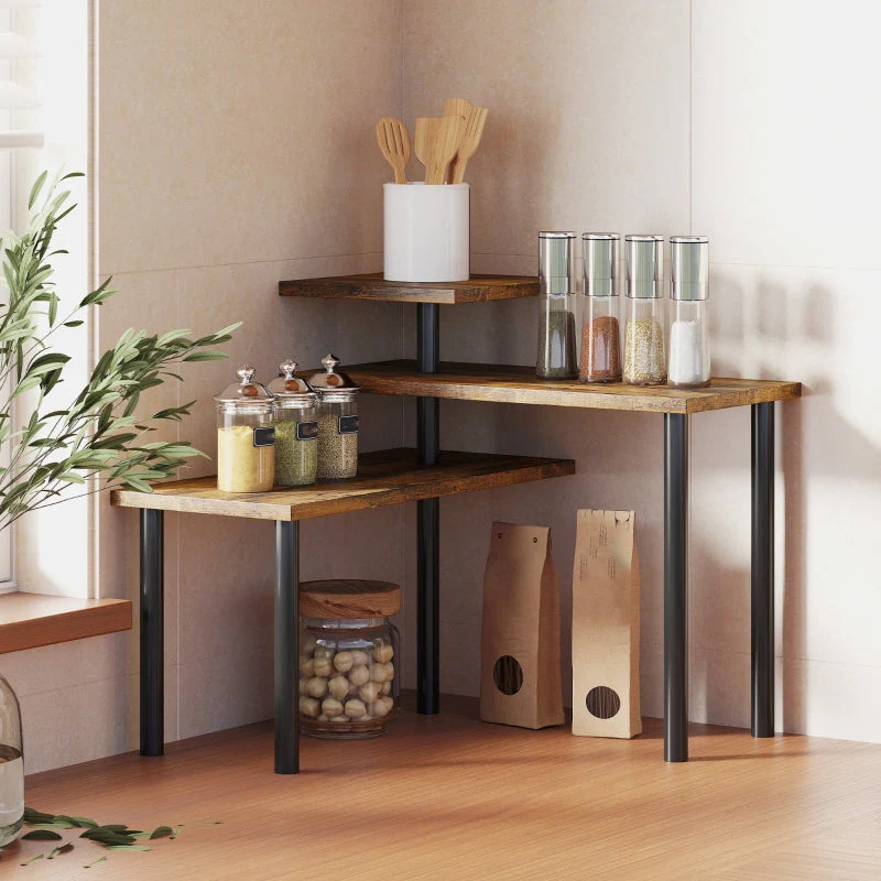 Kitchen Shelf, Rotating 3-Level Microwave Rack, Industrial Standing Metal - Image 2
