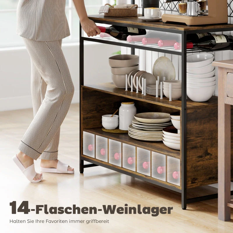 Kitchen Shelf with Worktop, Mesh Panels, 5 Hooks, Brown - Image 5