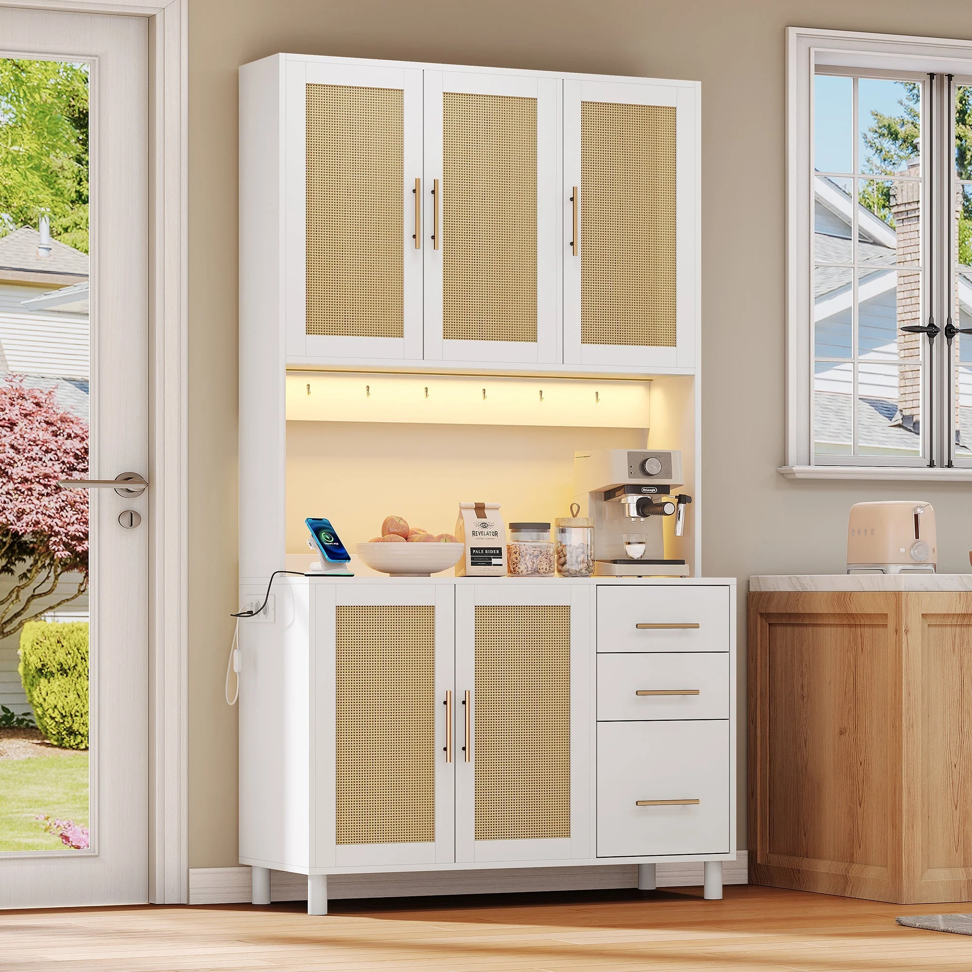 Kitchen Sideboard Buffet 183cm Tall LED USB Sockets 3 Drawers Gold Handles - Image 10