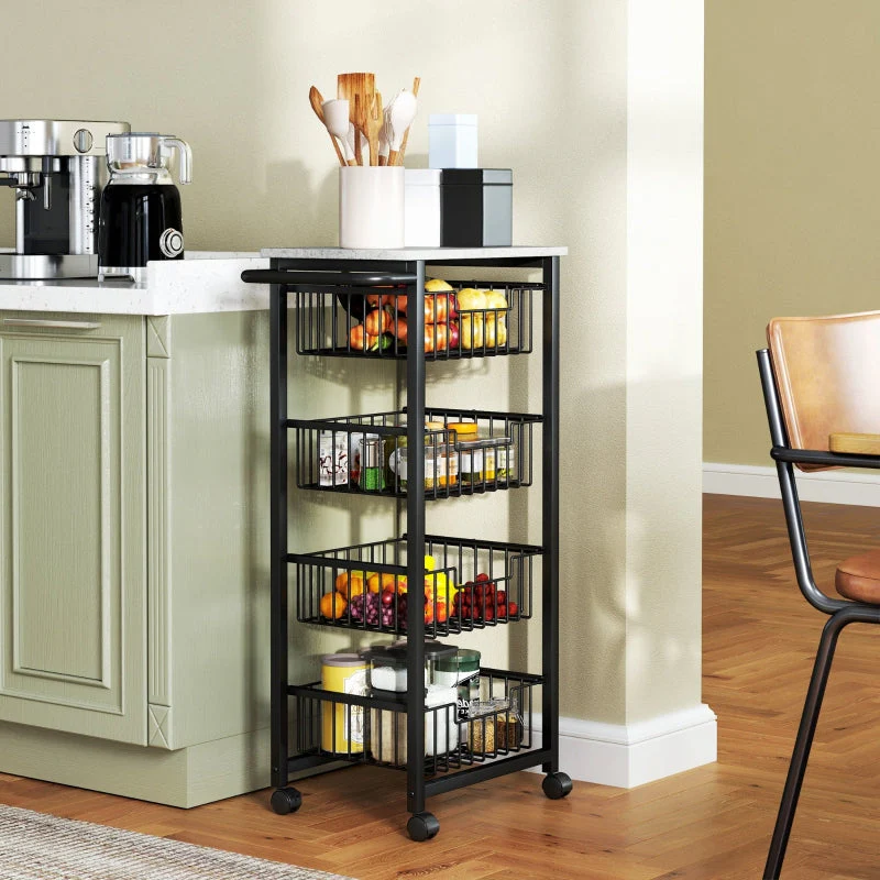 Kitchen Trolley 4-Tier Rolling with 4 Steel Baskets - Image 2