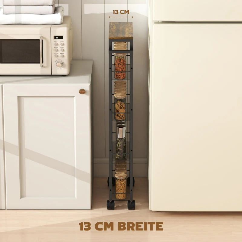 Kitchen Trolley 5-Tier with Worktop, Wheels & Handle - Black - Image 4