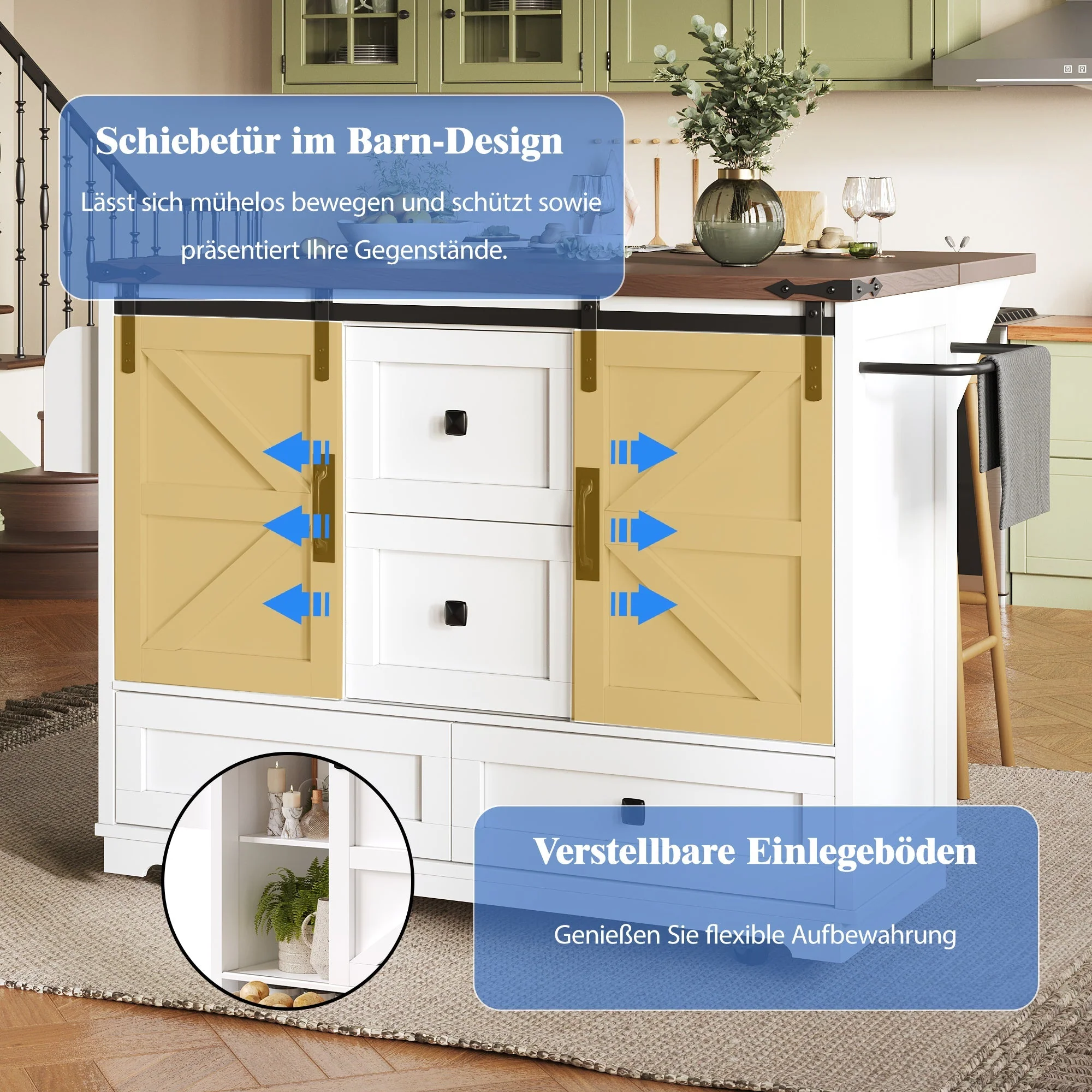 Kitchen Trolley Cart with Folding Table 3 Drawers & 2 Cabinet Doors - Image 10
