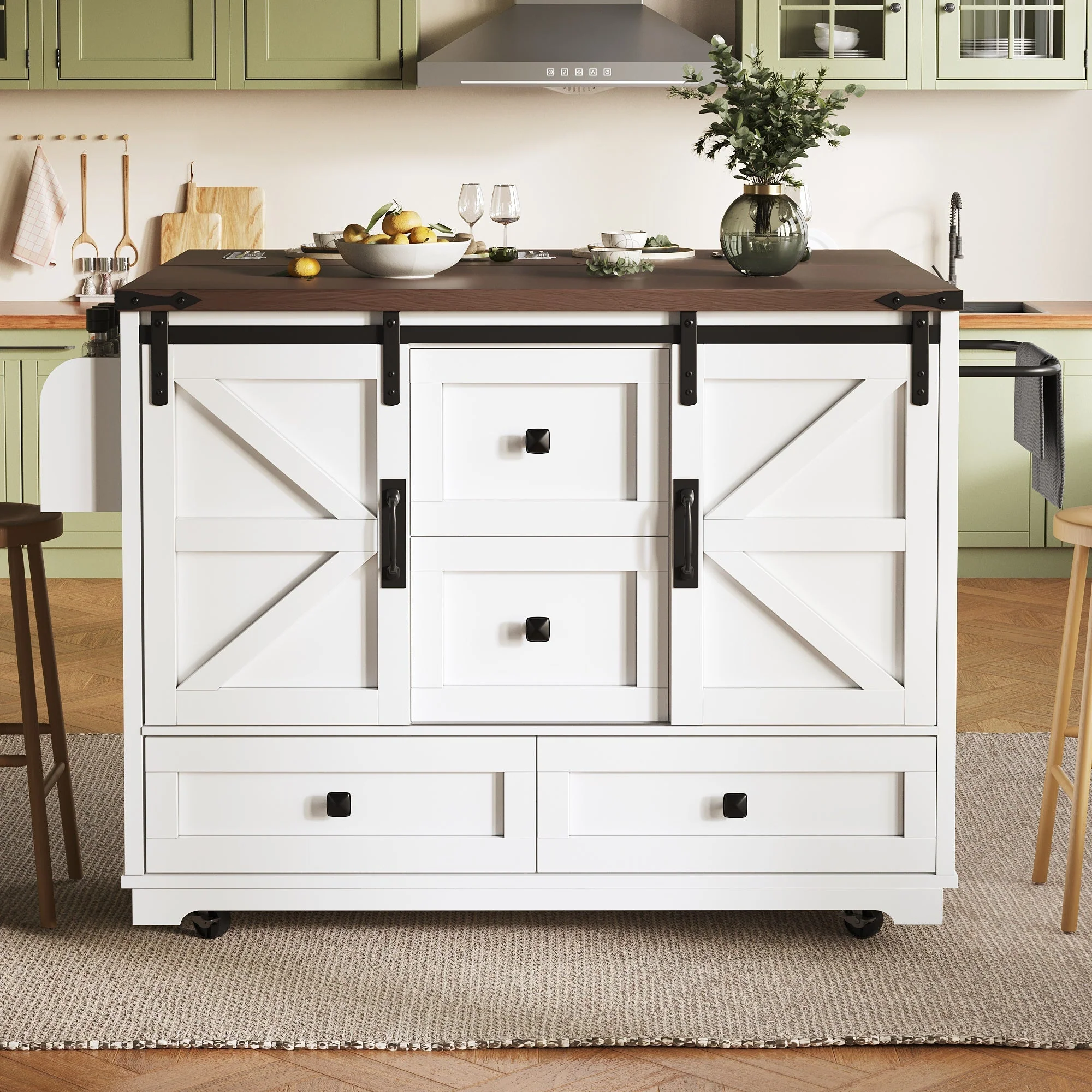 Kitchen Trolley Cart with Folding Table 3 Drawers & 2 Cabinet Doors - Image 5