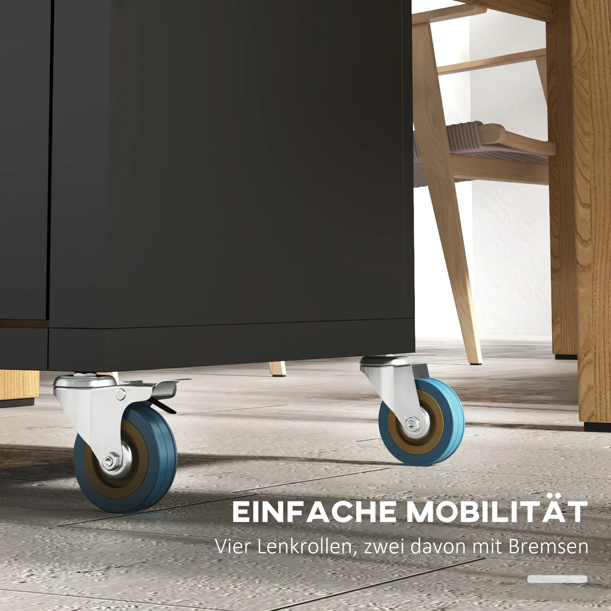 Kitchen Trolley Serving Cabinet with Wheels Hooks 86x50x86.5cm, Black Stainless Steel - Image 6