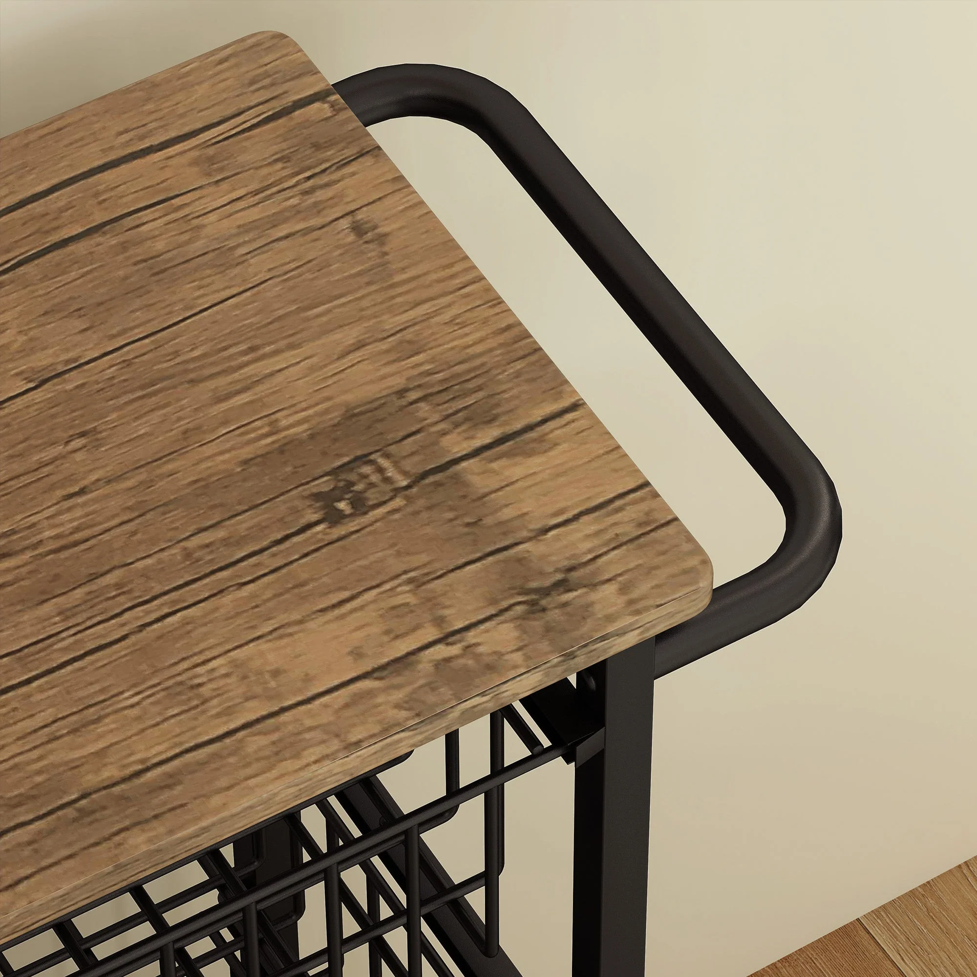 Kitchen Trolley Serving Cart with Worktop, 4 Extendable Baskets, Oak - Image 8