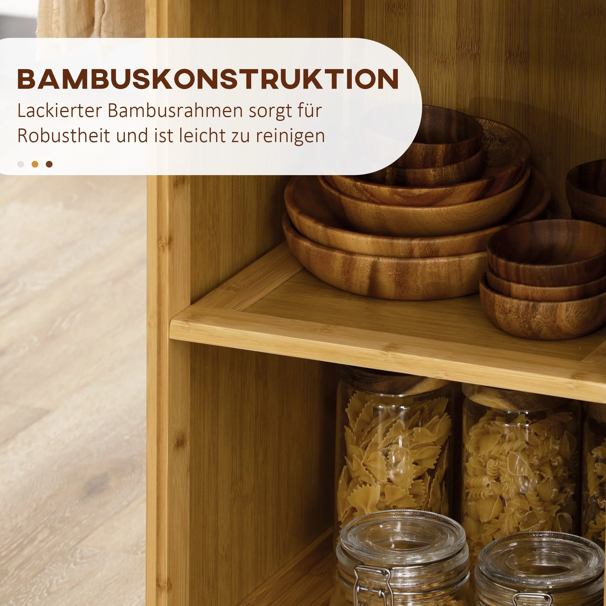 Kitchen Trolley Serving Trolley Drawer Cabinet Towel Rack Bamboo Natural - Image 7