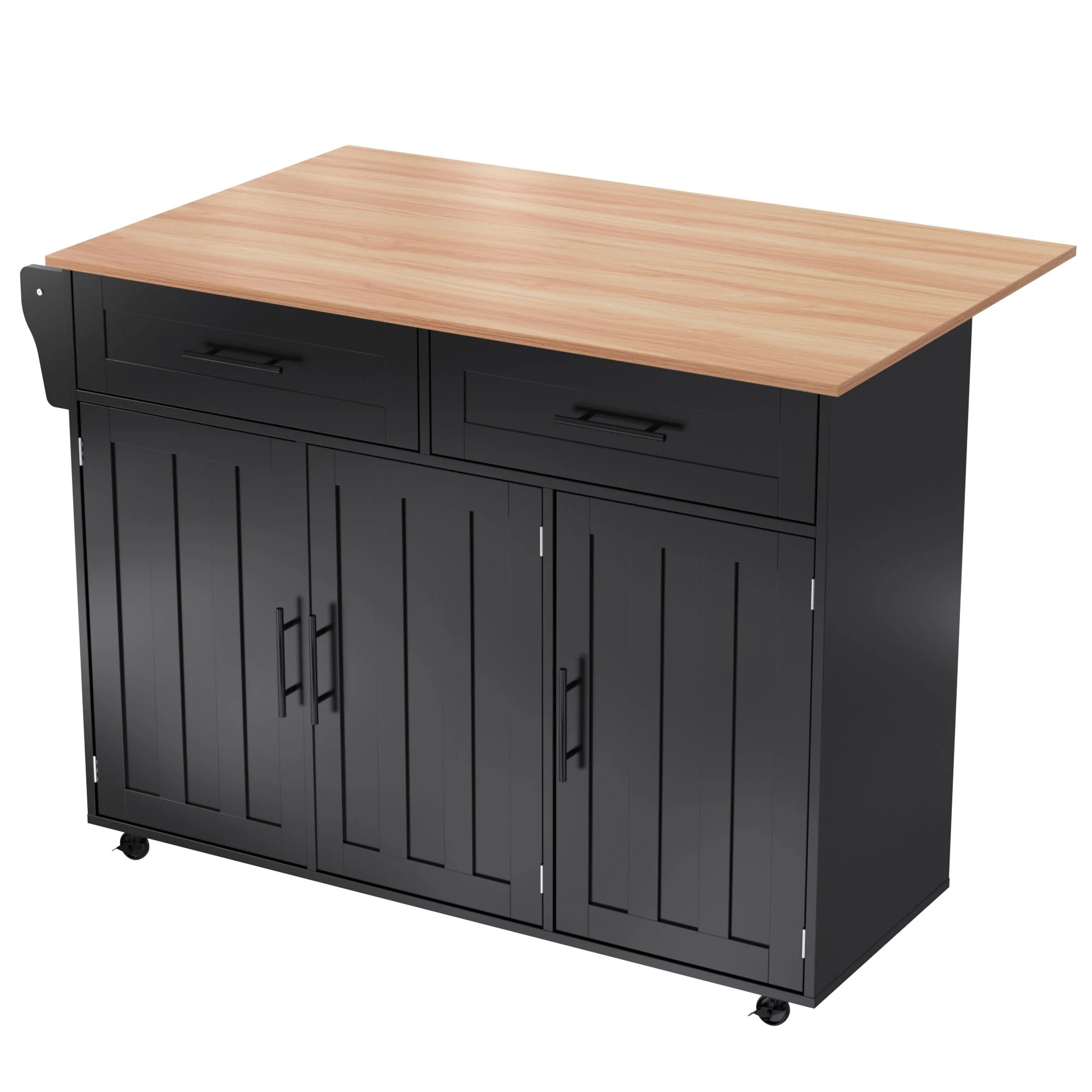 Kitchen Trolley with Foldable Extension and Storage Drawers, Black and Light Wood Look - Image 10