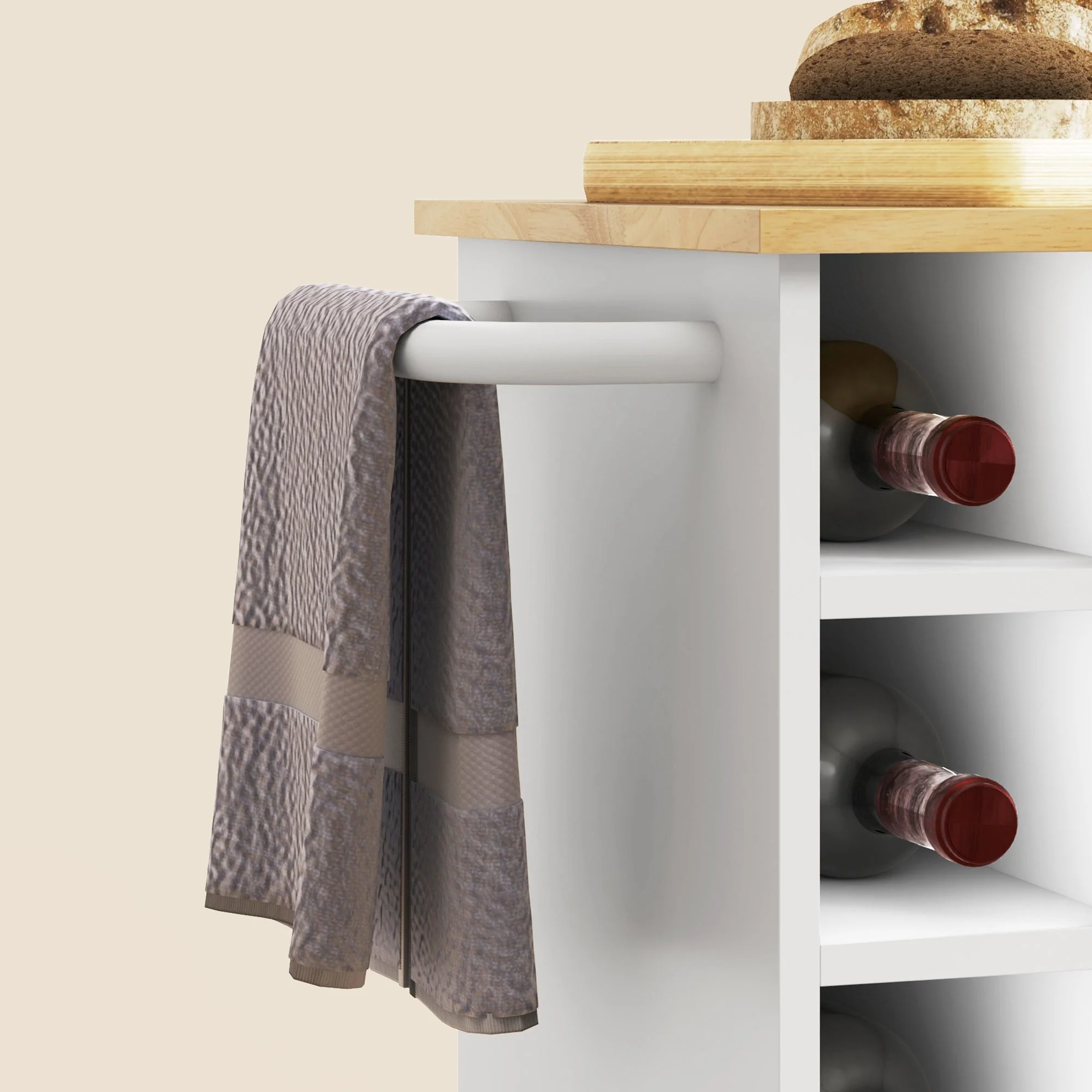 Kitchen Trolley with Worktop, Shelves, Wine Racks, Soft-Close Hinges, Oak - Image 8
