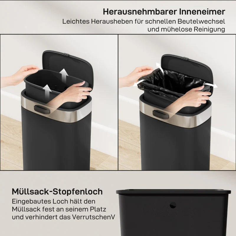 Kitchen Waste Bin Stay-Open Lid Inner Bucket - Black - Image 5