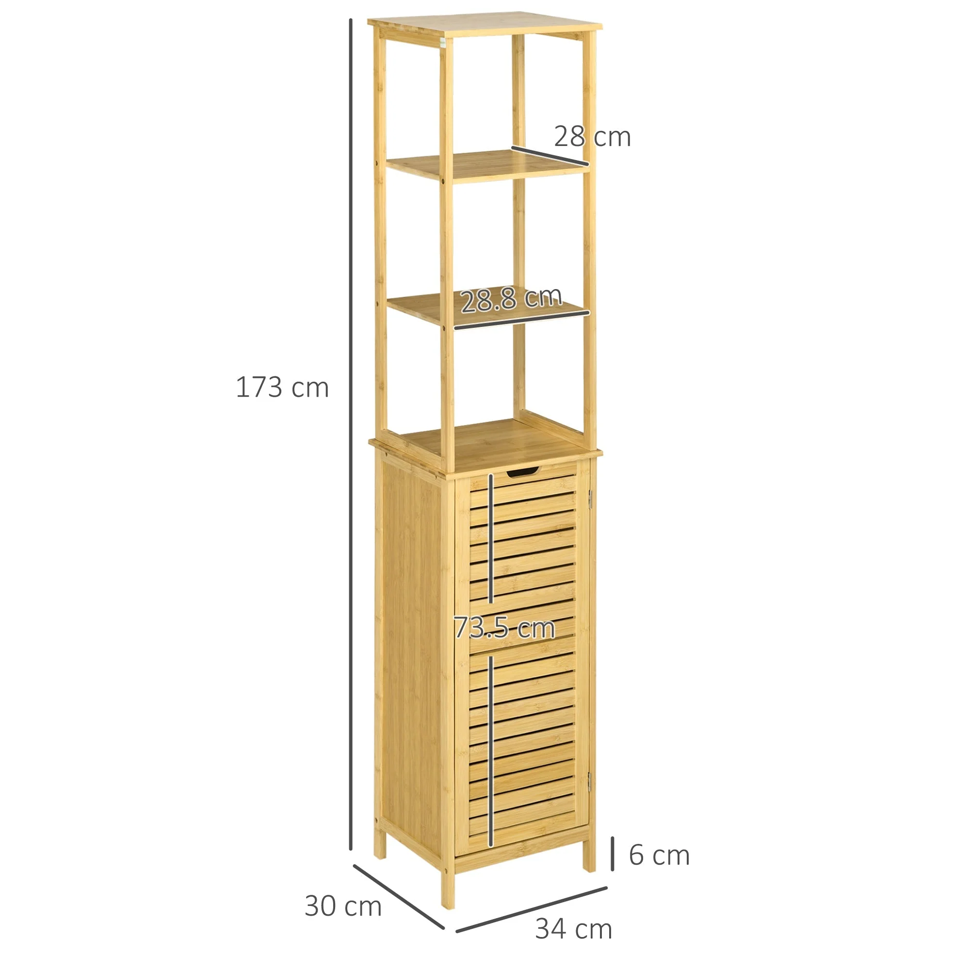 kleankin Bathroom Cabinet, 3 Open Compartments, 1 Cupboard, Bamboo - Image 3
