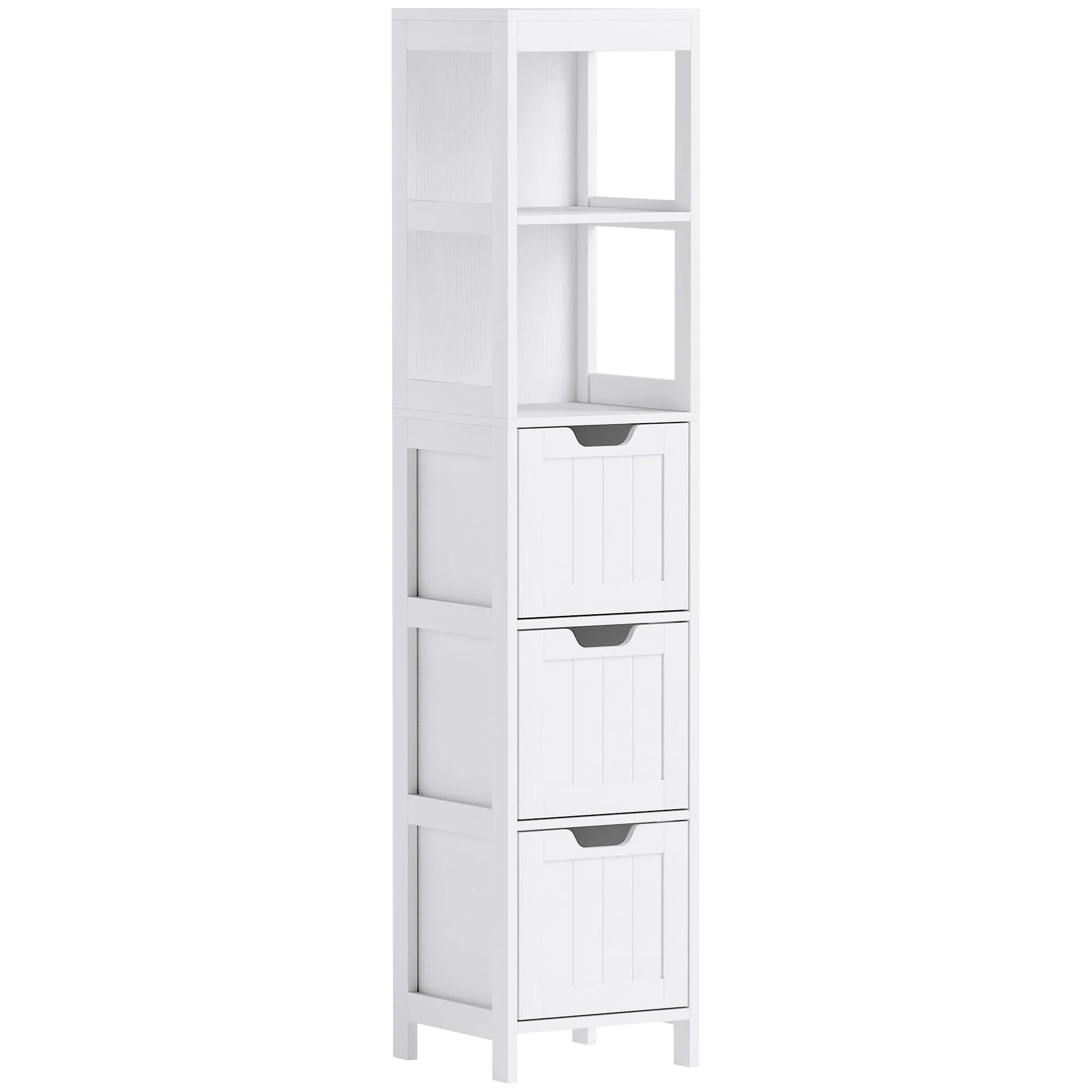 kleankin Bathroom Cabinet, Tall with 3 Drawers, 2 Open Compartments, White