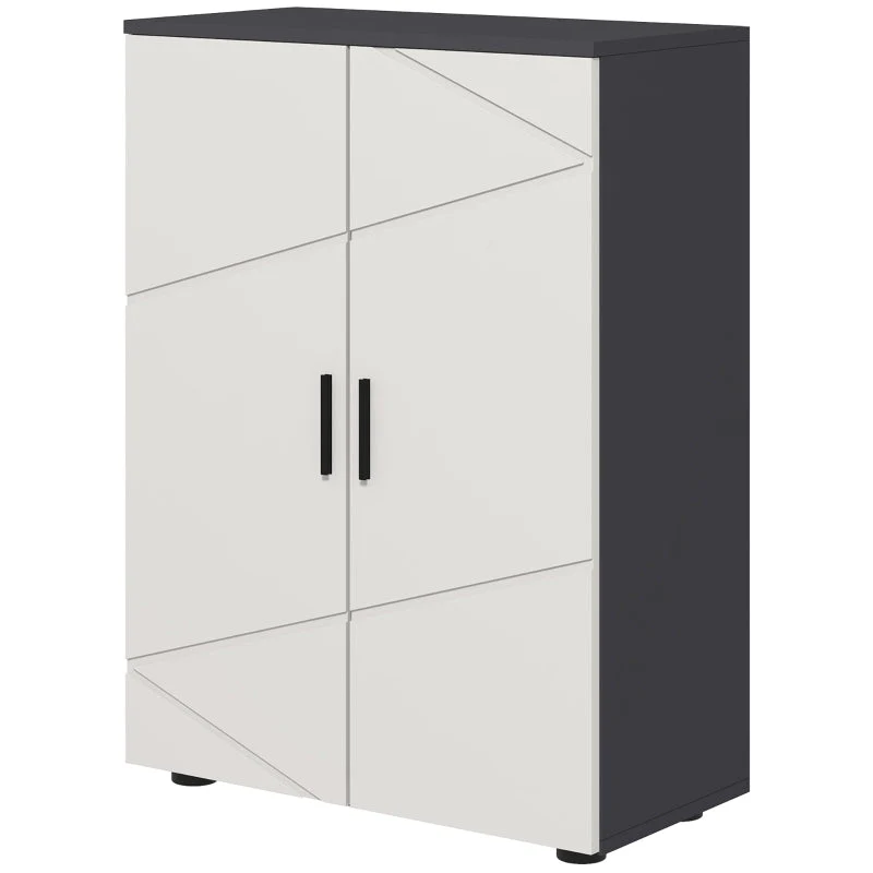 kleankin Bathroom Side Cabinet Double Door Adjustable Shelves Gray - Image 2