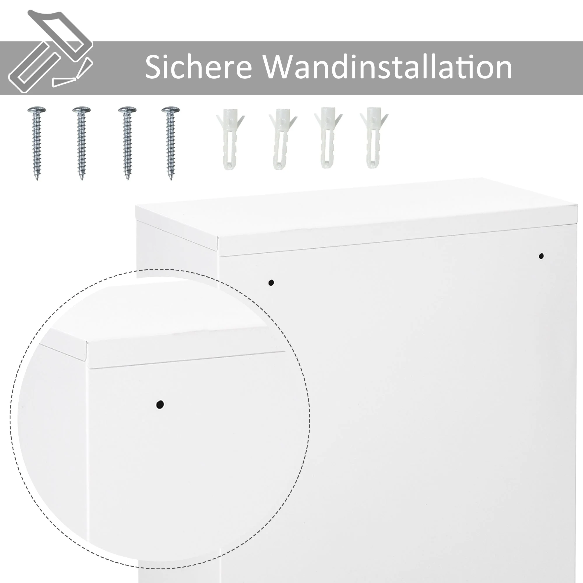 Kleankin first aid cabinet, medicine cabinet with 3 compartments, lockable, white steel - Image 6