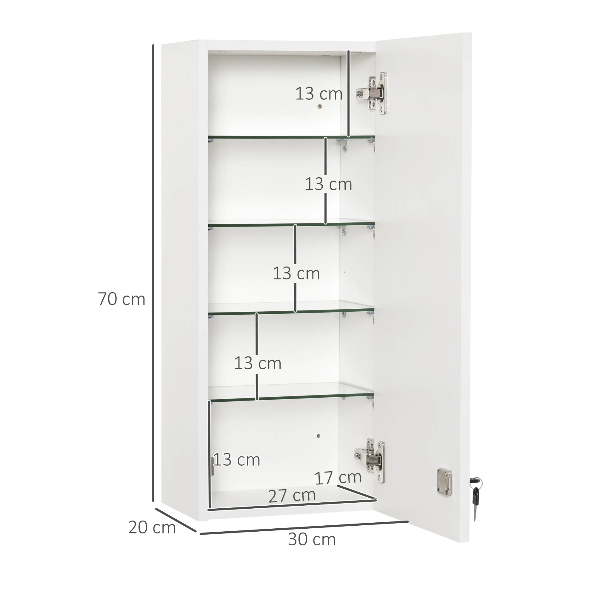 Kleankin Medicine Cabinet Wall Lockable Adjustable First Aid, Silver - Image 3