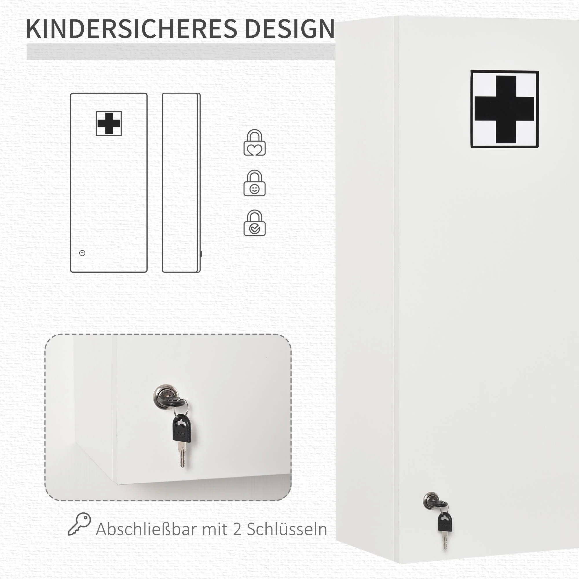 Kleankin Medicine Cabinet Wall Lockable Adjustable First Aid, Silver - Image 5