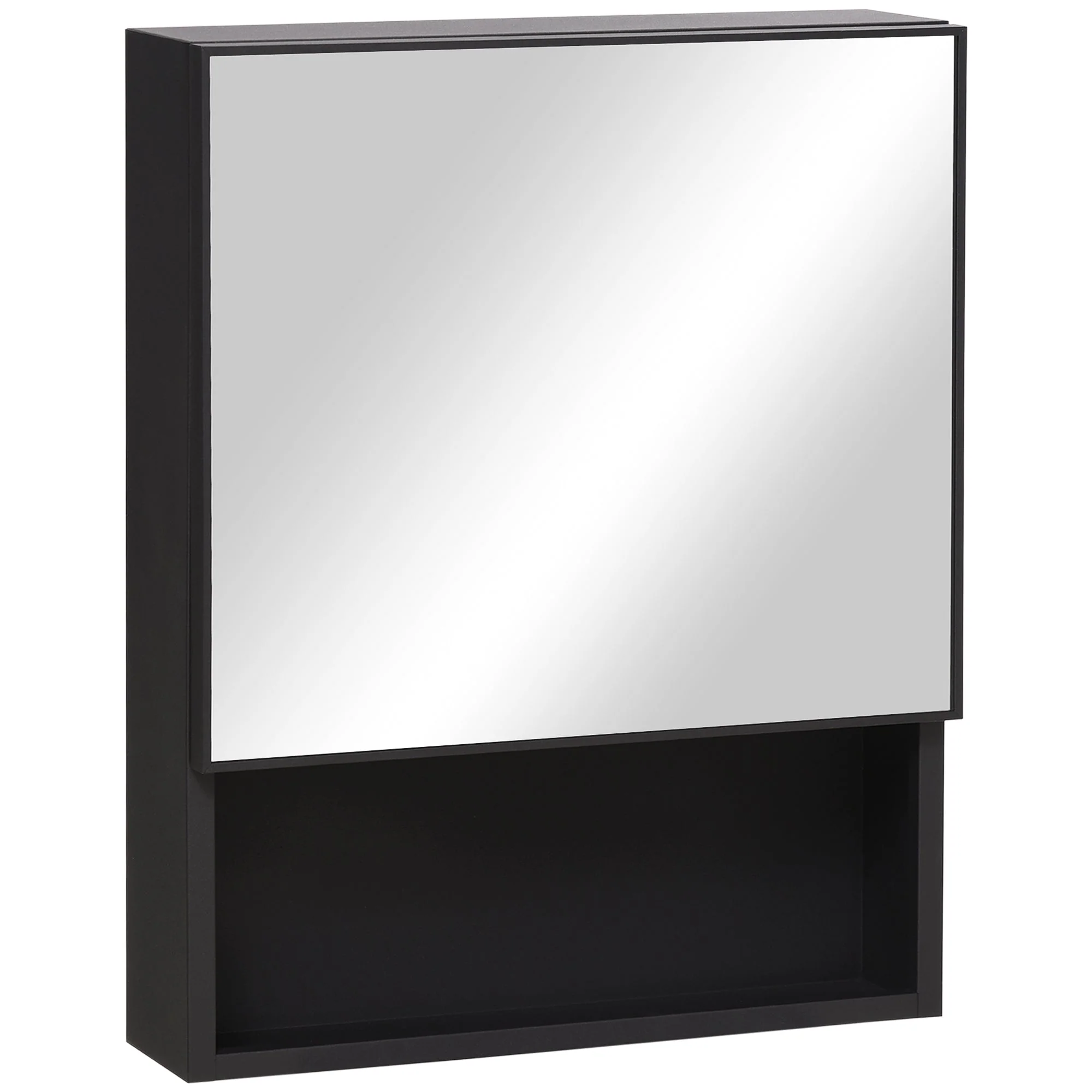 kleankin Mirror Cabinet with 2 Interior Shelves & Open Glass Shelf, Stainless Steel - Image 2