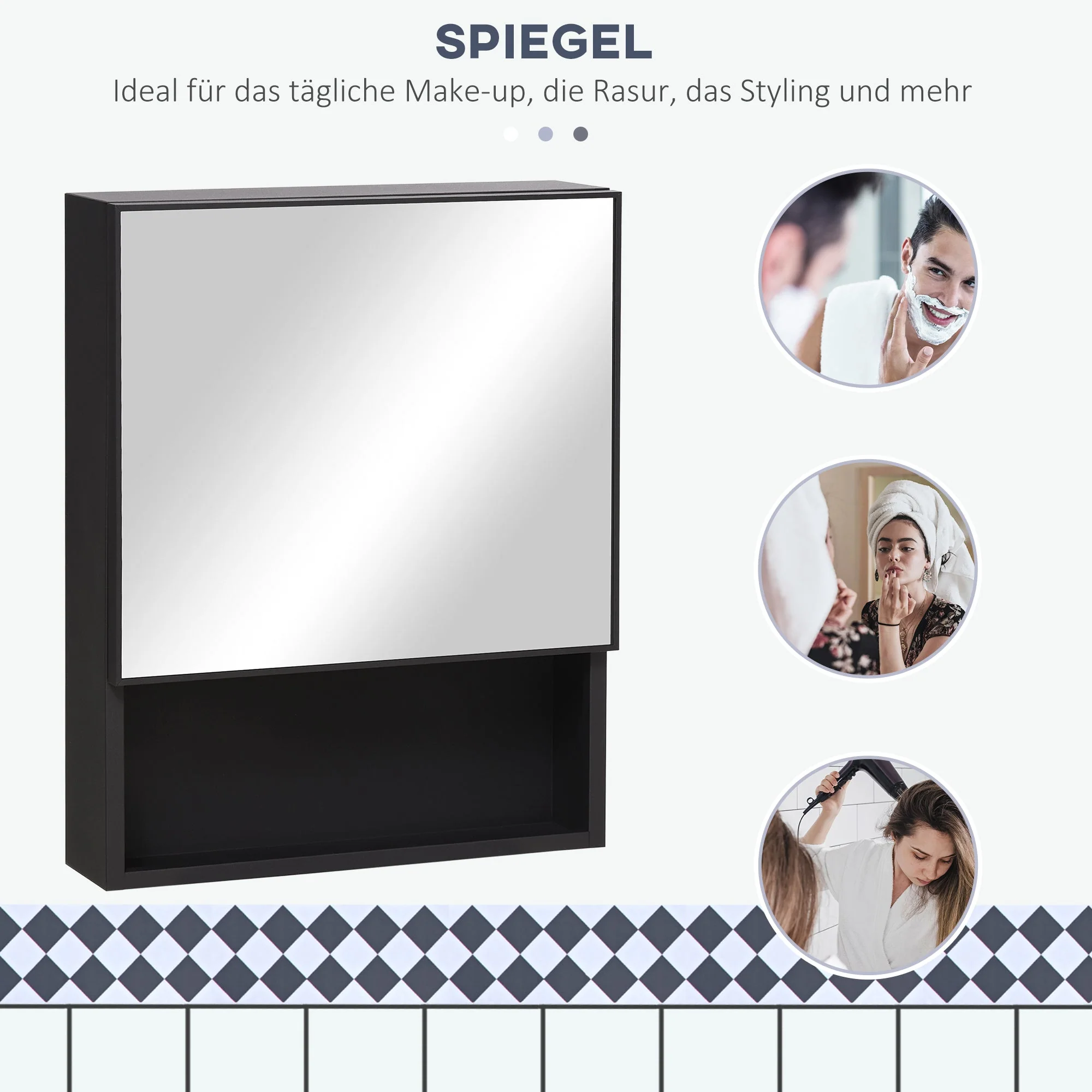 kleankin Mirror Cabinet with 2 Interior Shelves & Open Glass Shelf, Stainless Steel - Image 5