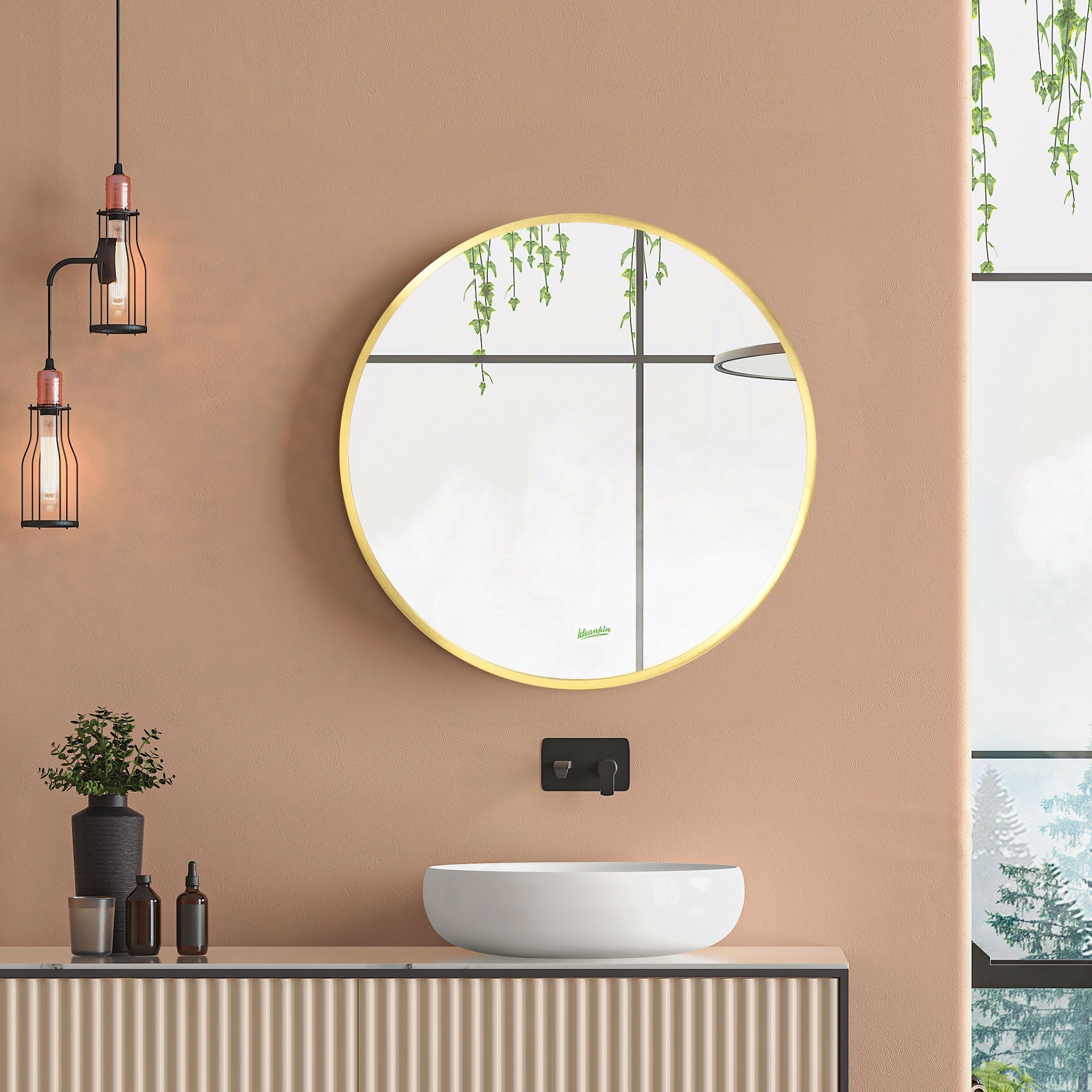 kleankin Round Wall Mirror for Bathroom, Bedroom, Hallway, Gold Metal Frame