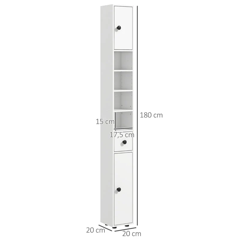 kleankin Slim Bathroom Cabinet, Tall Toilet Cabinet with Drawer & 4 Open Compartments, White - Image 3