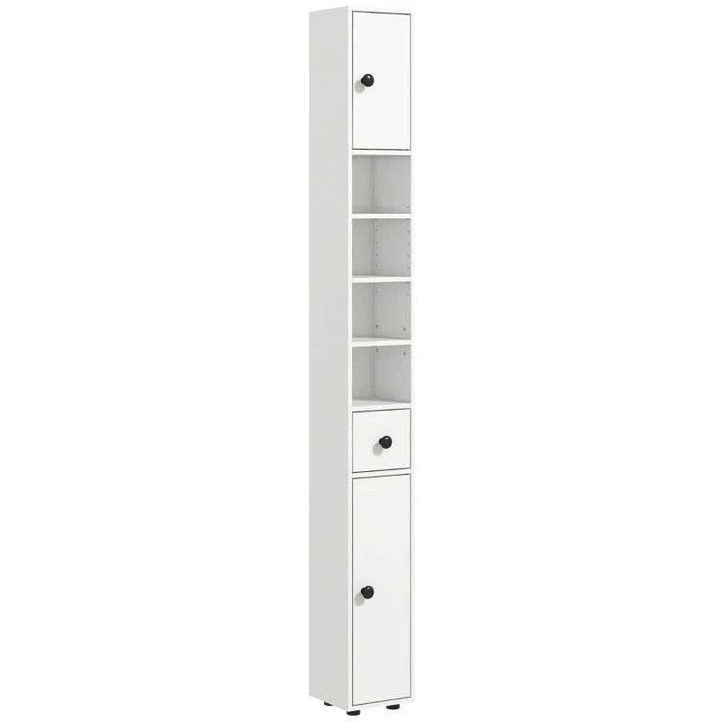 kleankin Slim Bathroom Cabinet, Tall Toilet Cabinet with Drawer & 4 Open Compartments, White - Image 7