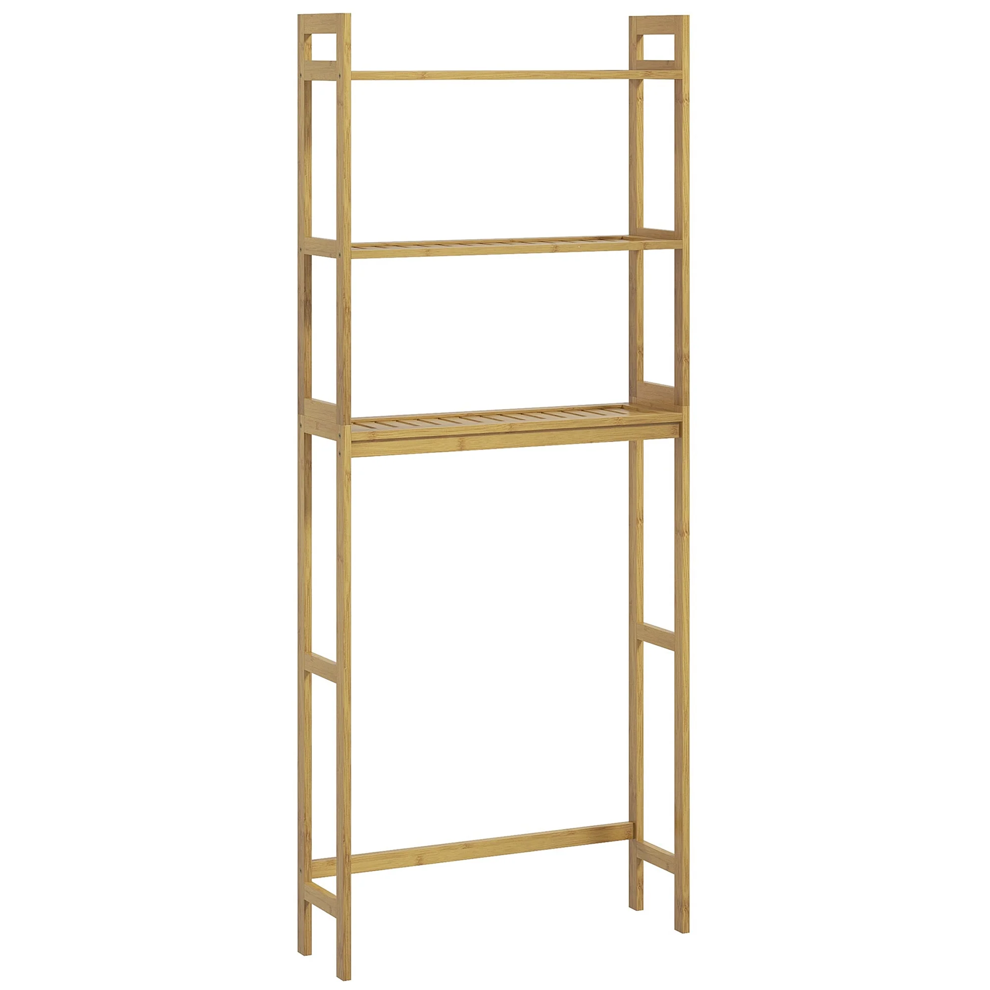 kleankin Toilet Shelf 3-Tier Bathroom Standing Storage Natural Bamboo - Image 2