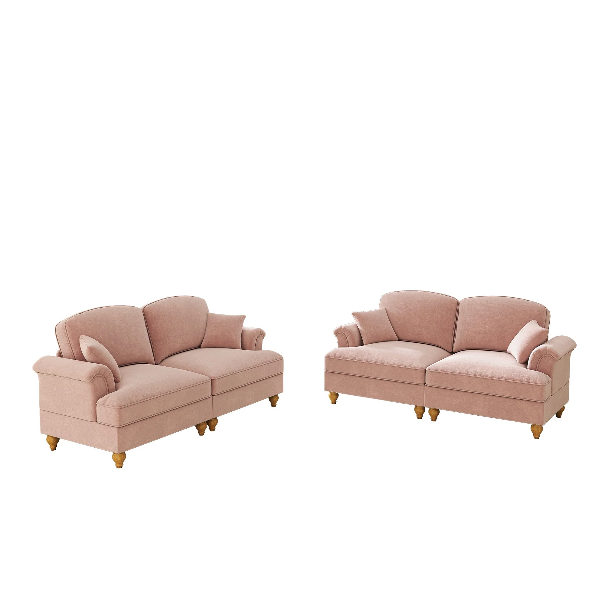 L-Shaped 2-Seater Sofa Mid-Century Movable Ottoman Chenille - Pink - Image 10