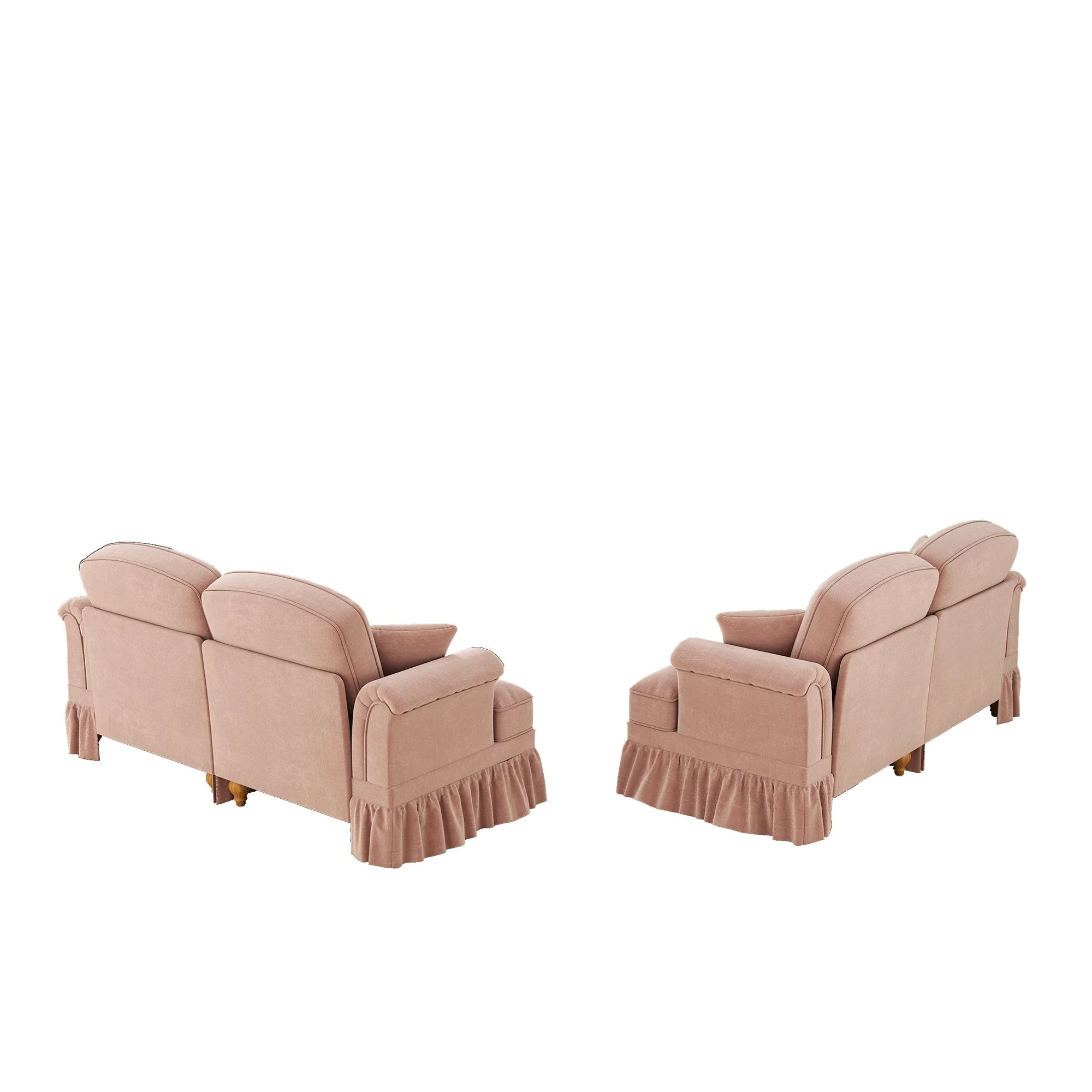 L-Shaped 2-Seater Sofa Mid-Century Movable Ottoman Chenille - Pink - Image 6