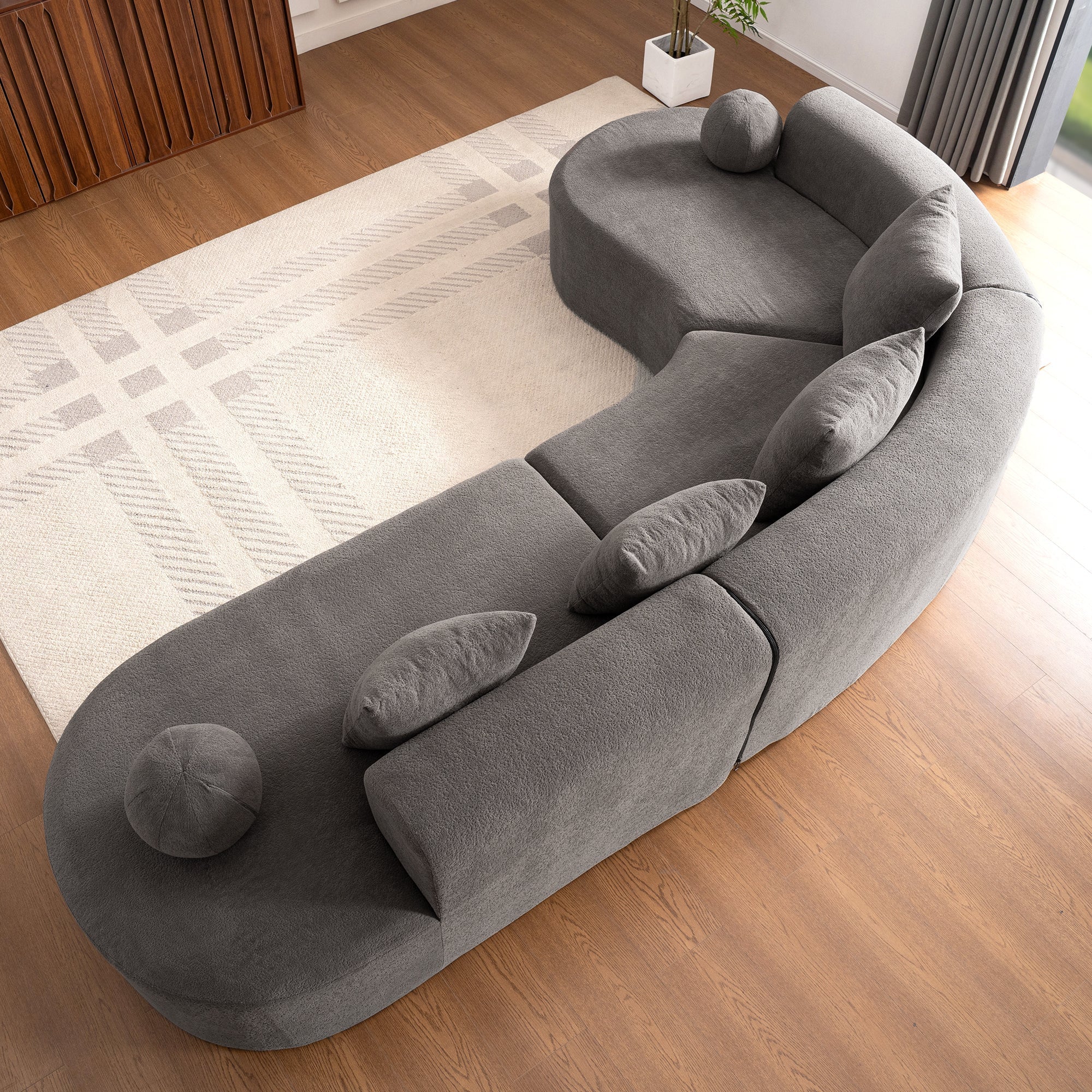 L-Shaped Cloud Sofa, 327cm Large Arched Corner Couch with Thick Padding, Cream White - Image 10