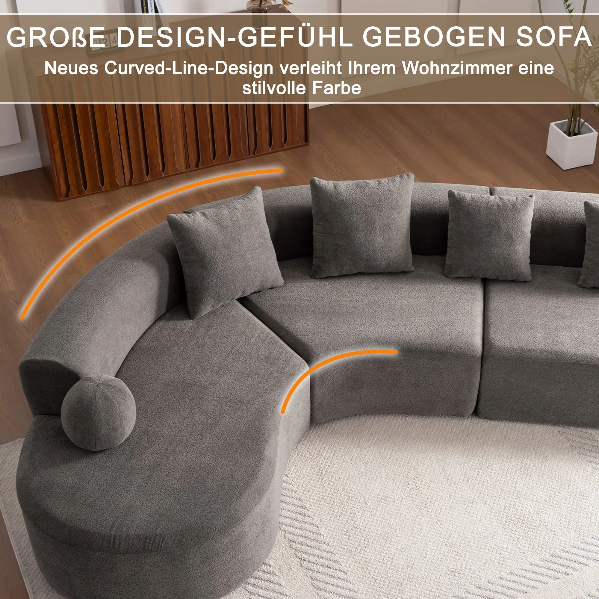 L-Shaped Cloud Sofa, 327cm Large Arched Corner Couch with Thick Padding, Cream White - Image 4