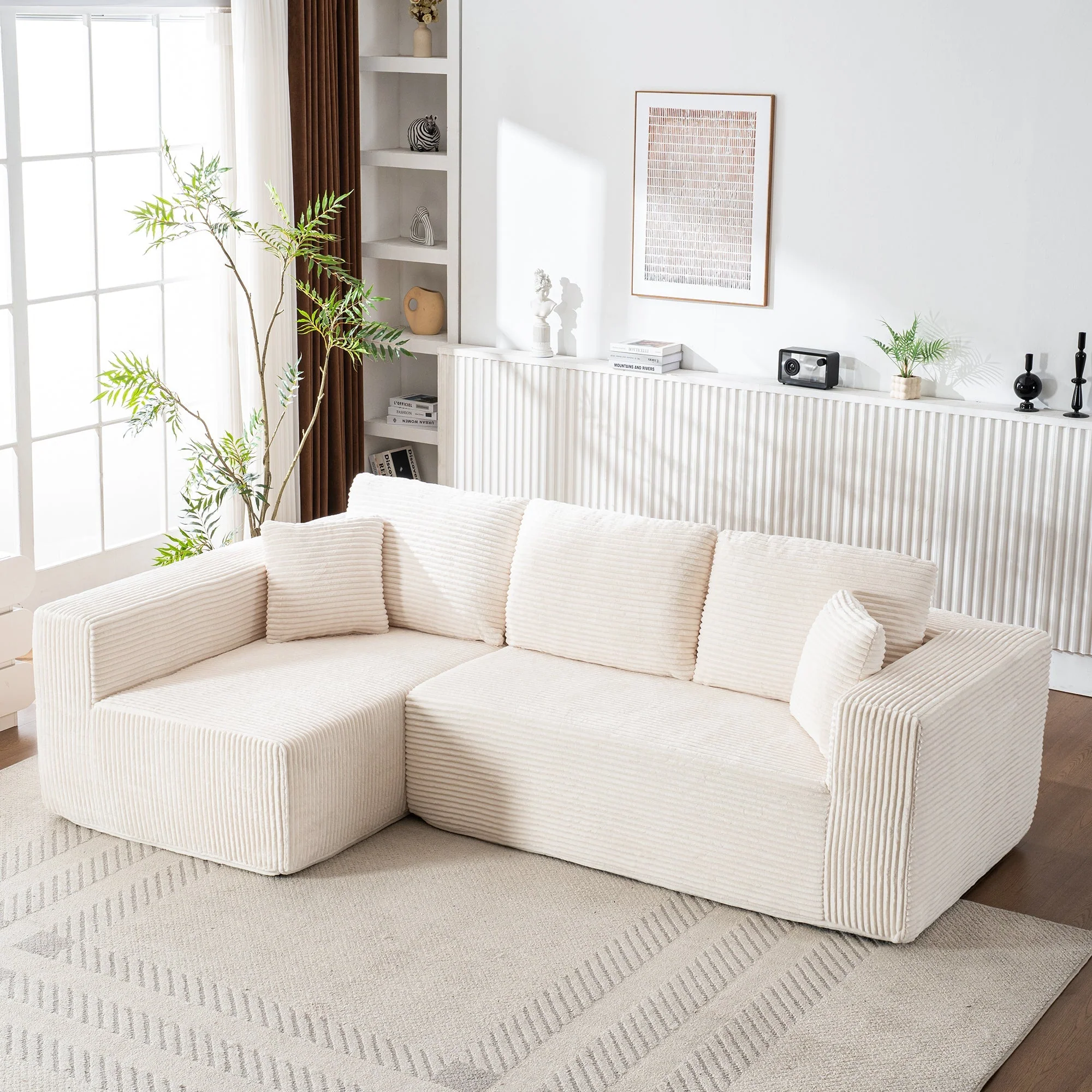 L-Shaped Cloud Sofa, Modern Modular Chaise Lounge, No Assembly, Core Fabric - Image 9