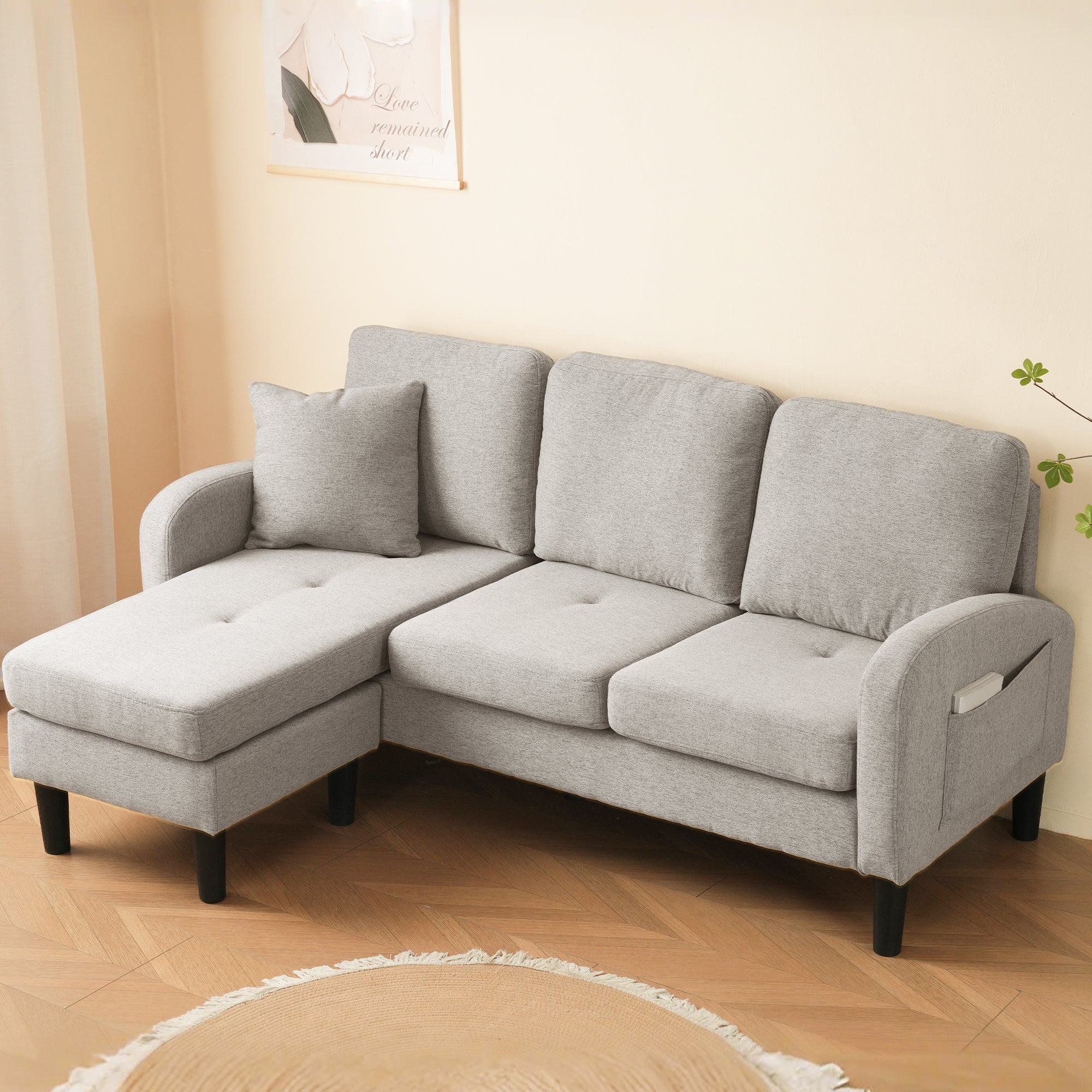 L-shaped Corner Sofa 3-Seater Chaise Modular - Cotton-Linen - Image 6