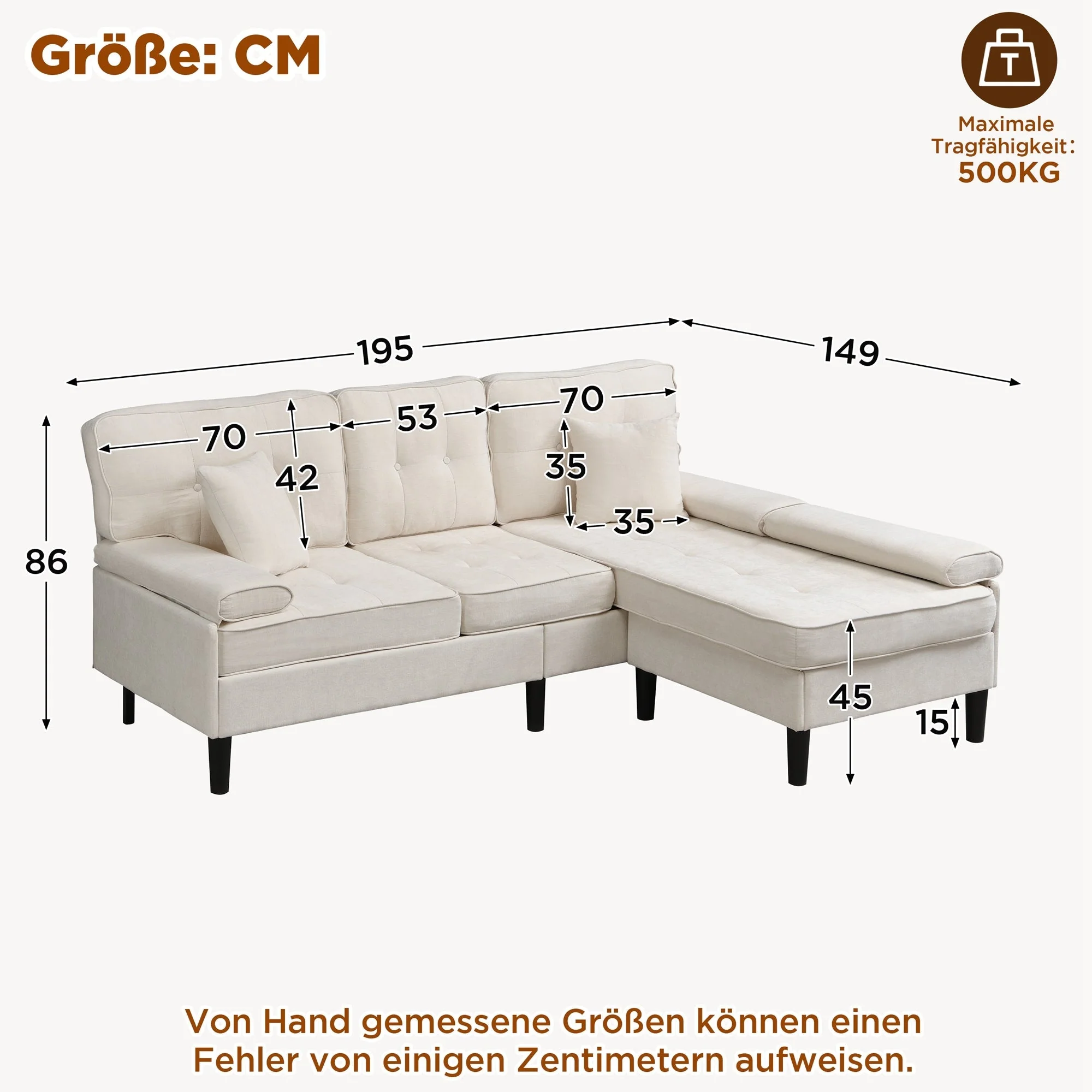 L-Shaped Corner Sofa 3-Seater Sleeper Sofa Bed w/ Chaise & Movable Footrest 195cm - Chenille - Image 3