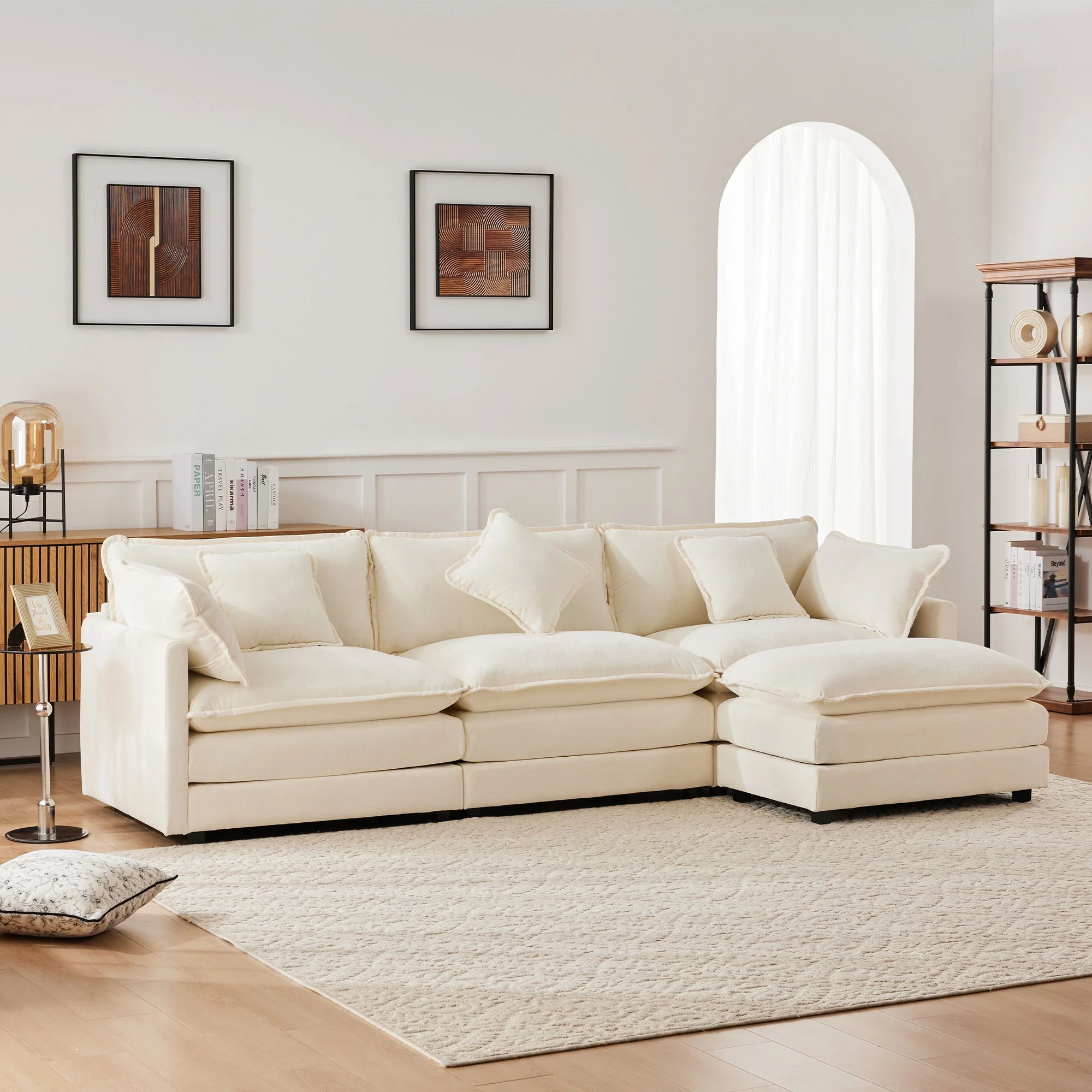 L-Shaped Corner Sofa 3-Seater Upholstered with Footrest, Modern Chenille Fabric - Image 4