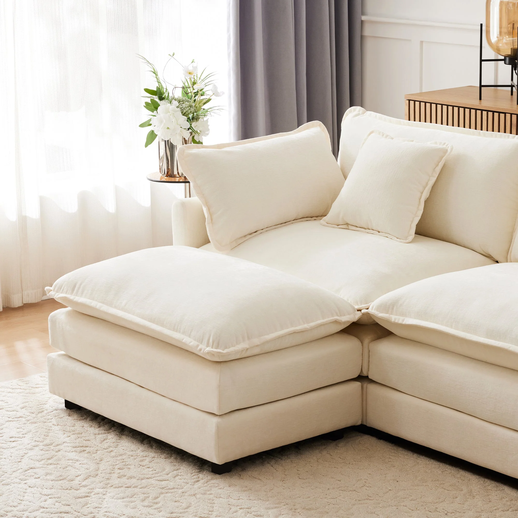 L-Shaped Corner Sofa 3-Seater Upholstered with Footrest, Modern Chenille Fabric - Image 7